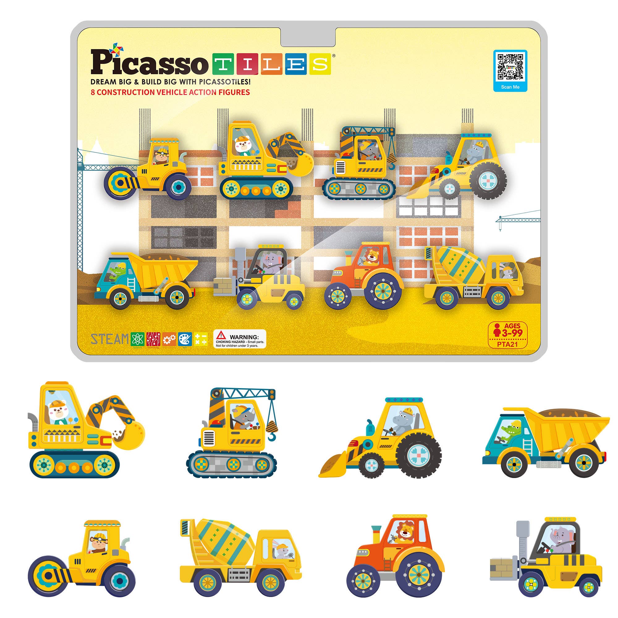 PicassoTiles 8pc Construction Magnetic Action Figures