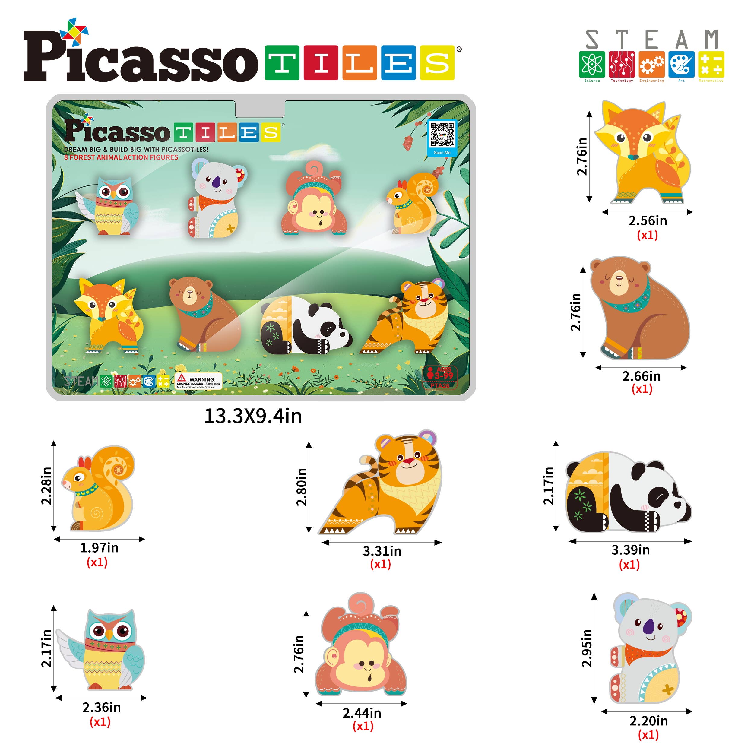 PicassoTiles 8pc Forest Animal  Magnetic Action Figures