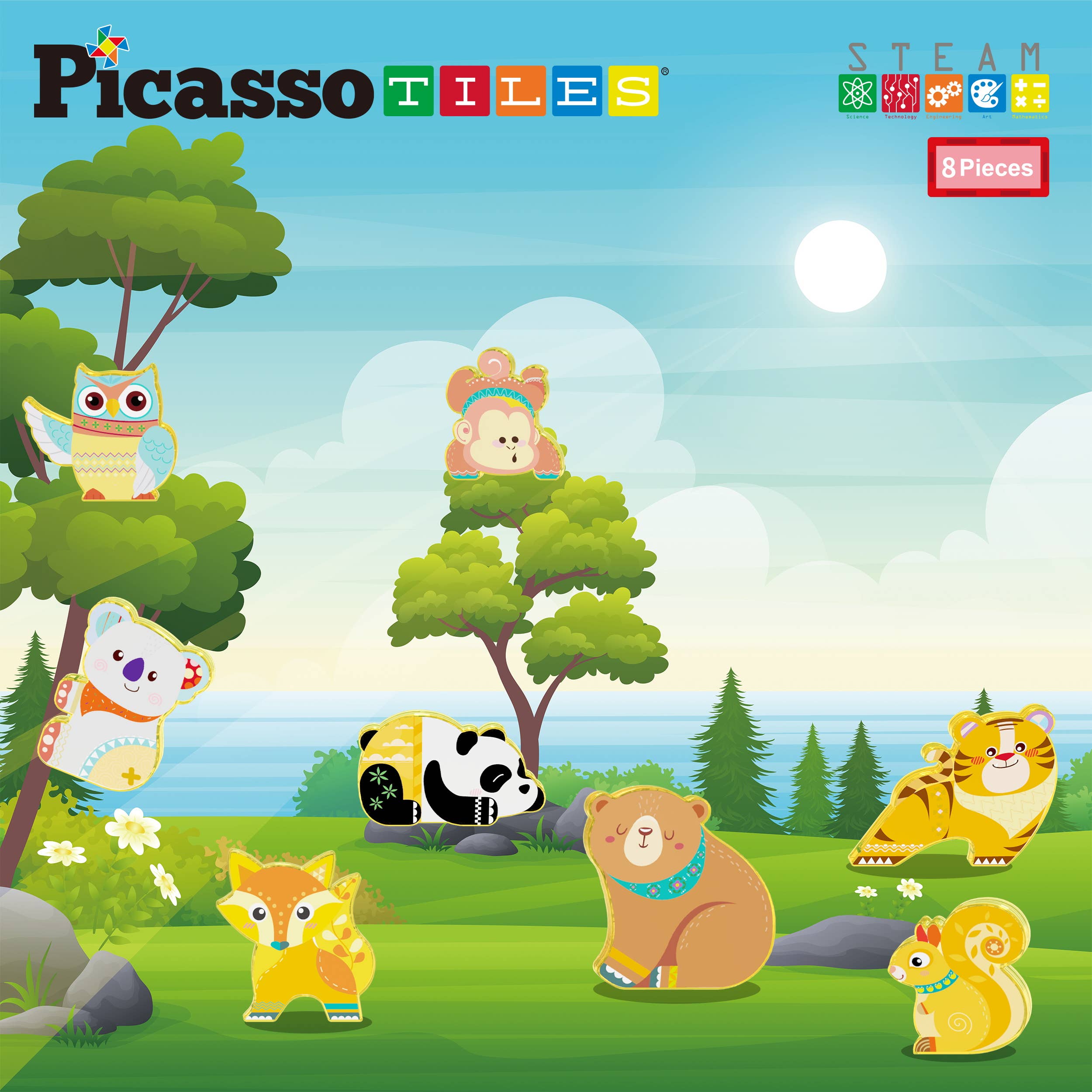 PicassoTiles 8pc Forest Animal  Magnetic Action Figures