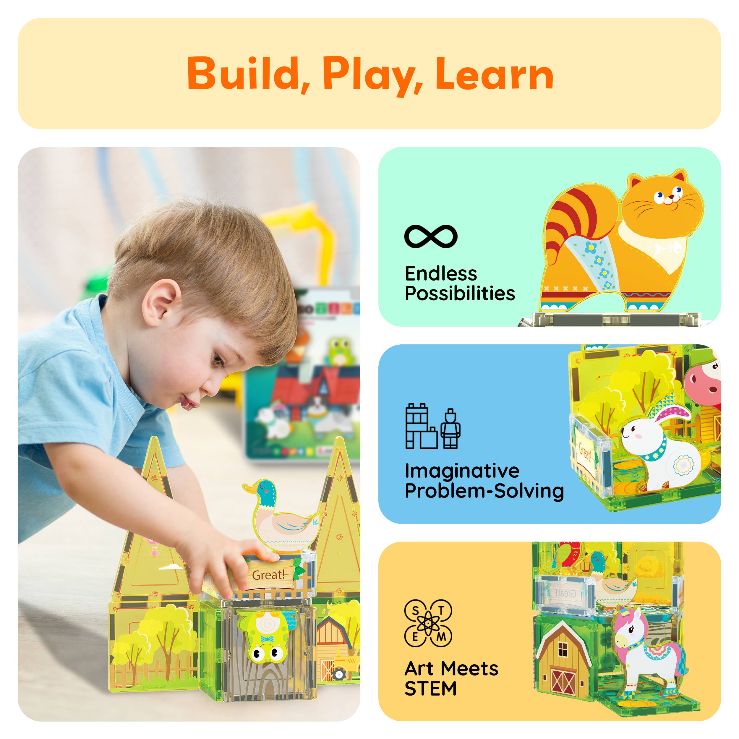 PicassoTiles 8pc Farm Animal Magnetic Action Figures