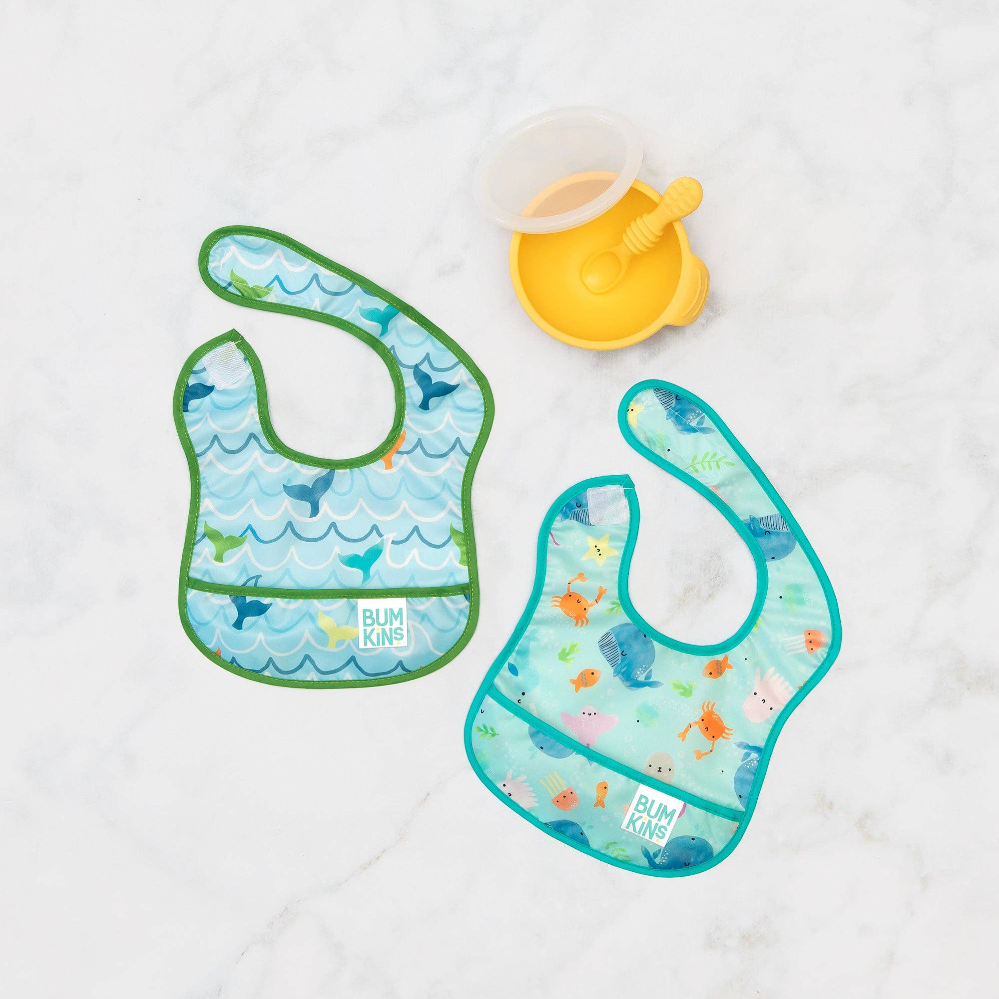 Starter Bib 2 Pack: Ocean Life & Whale Tail