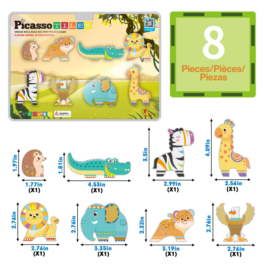PicassoTiles 8pc Safari Animal Magnetic Action Figures