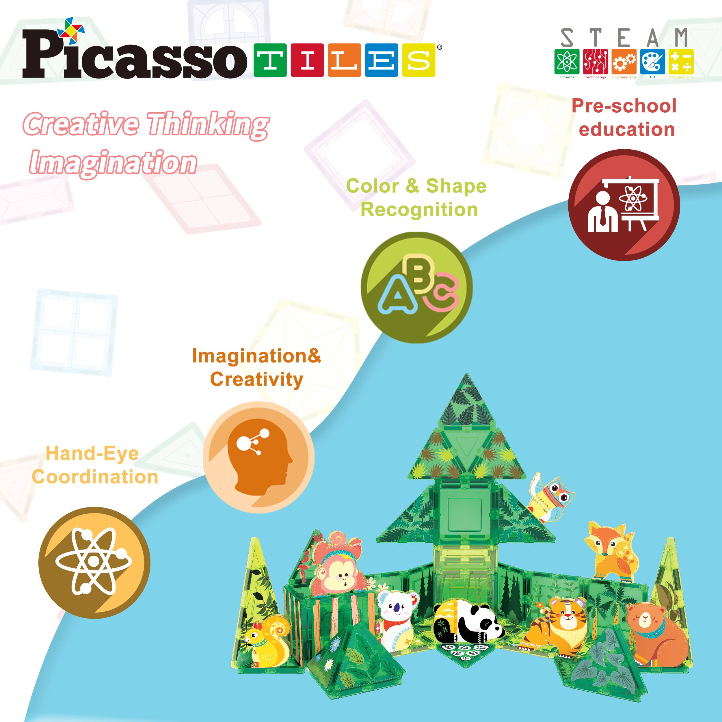 PicassoTiles 8pc Forest Animal  Magnetic Action Figures