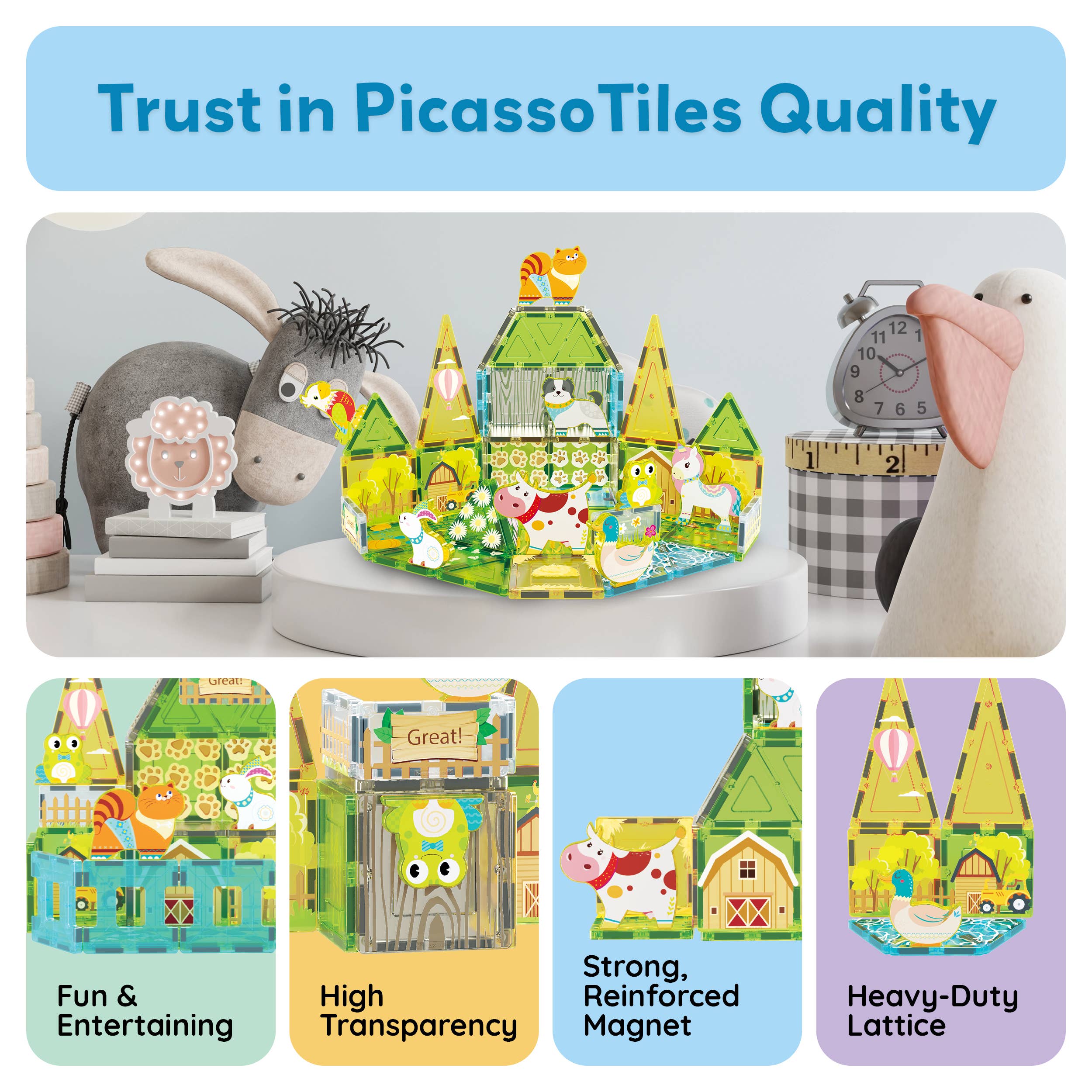 PicassoTiles 26pc Magnetic Tile Farm Theme Toy Set PTQ27
