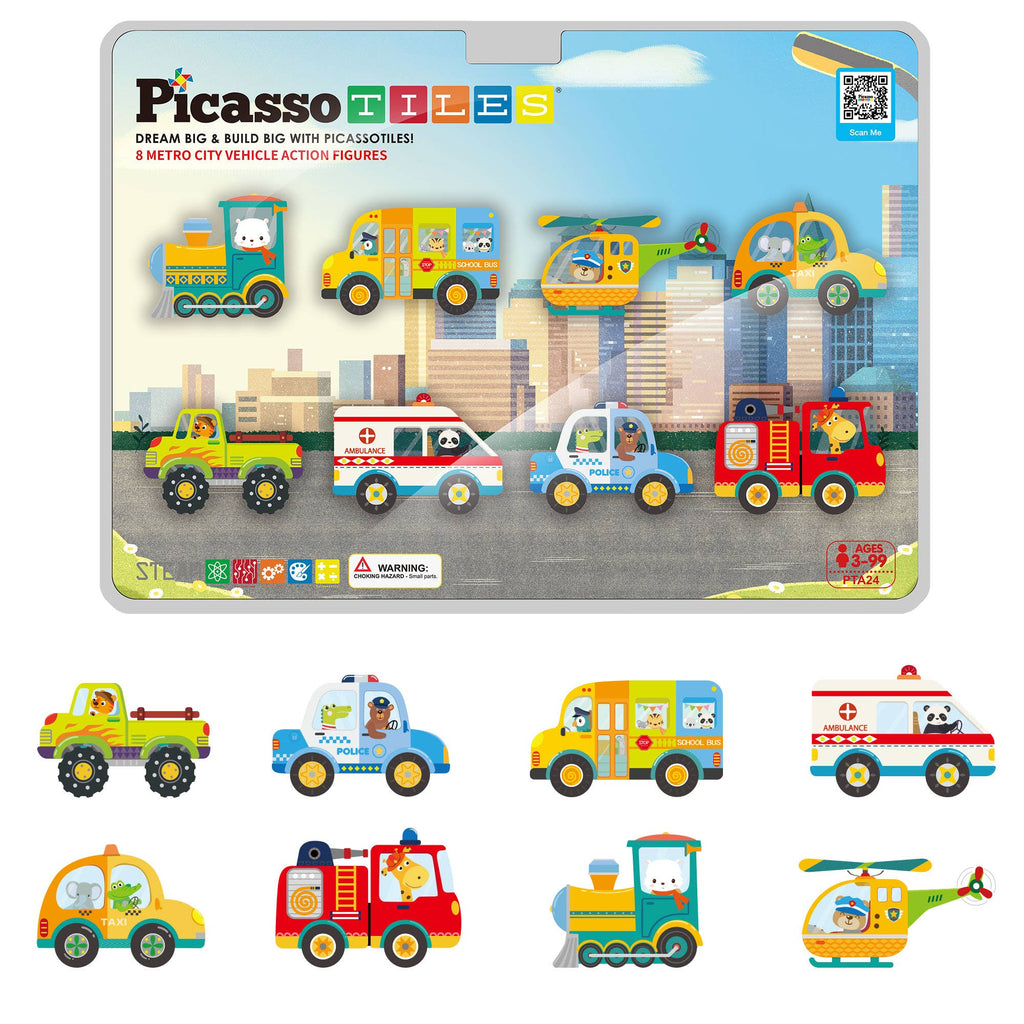 PicassoTiles 8pc Metro City Magnetic Action Figures