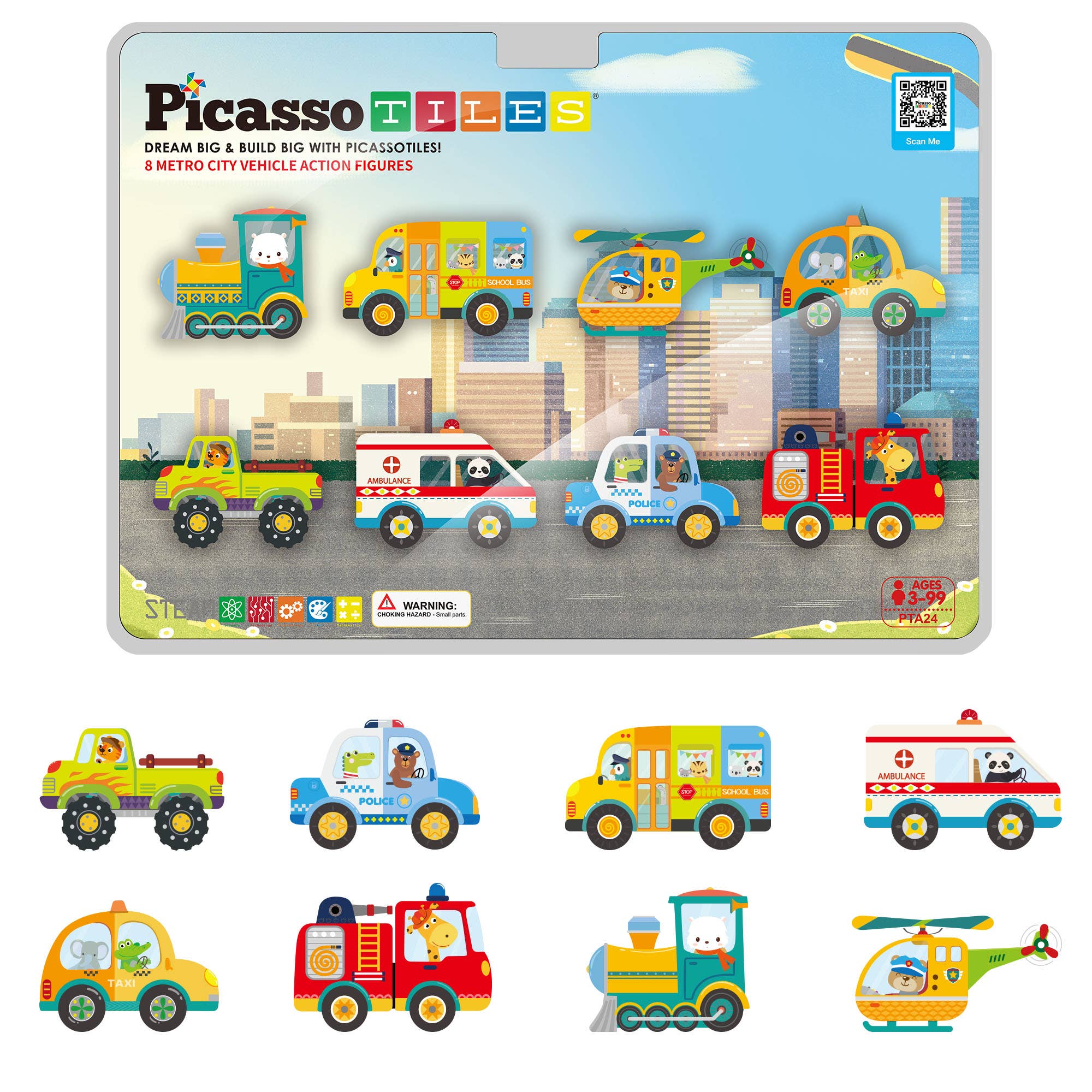 PicassoTiles 8pc Metro City Magnetic Action Figures