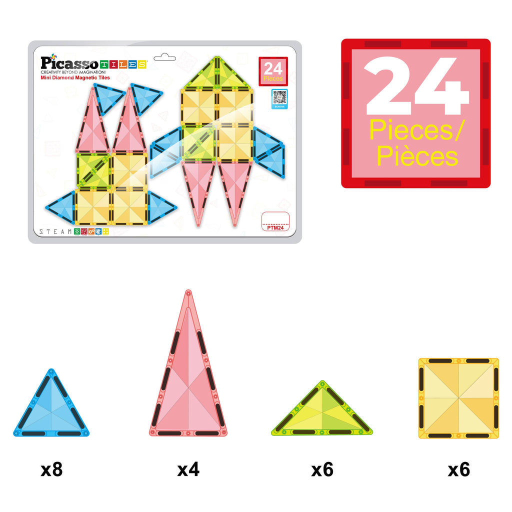 PicassoTiles 24pc Travel Size Magnetic Tile Building Set