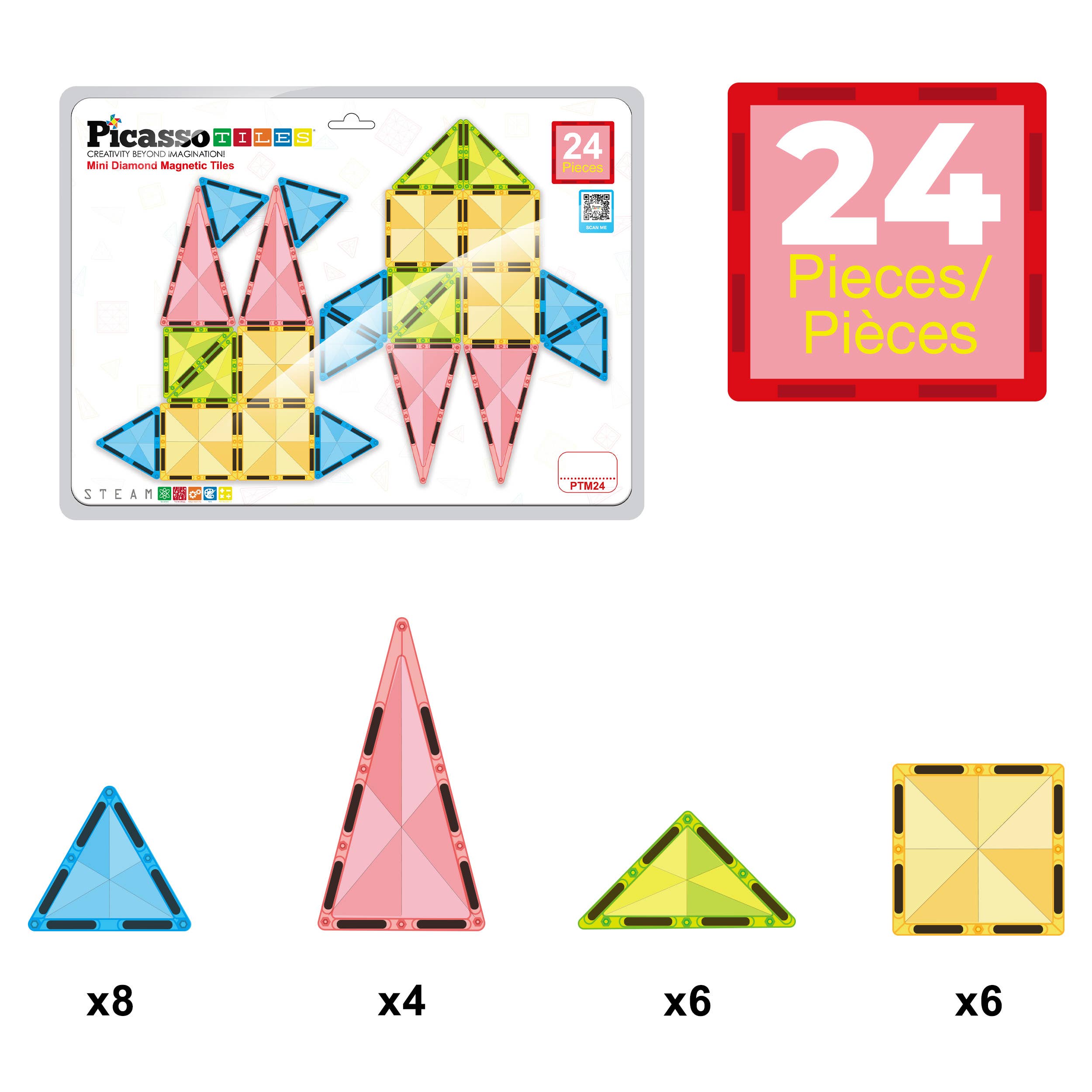 PicassoTiles 24pc Travel Size Magnetic Tile Building Set