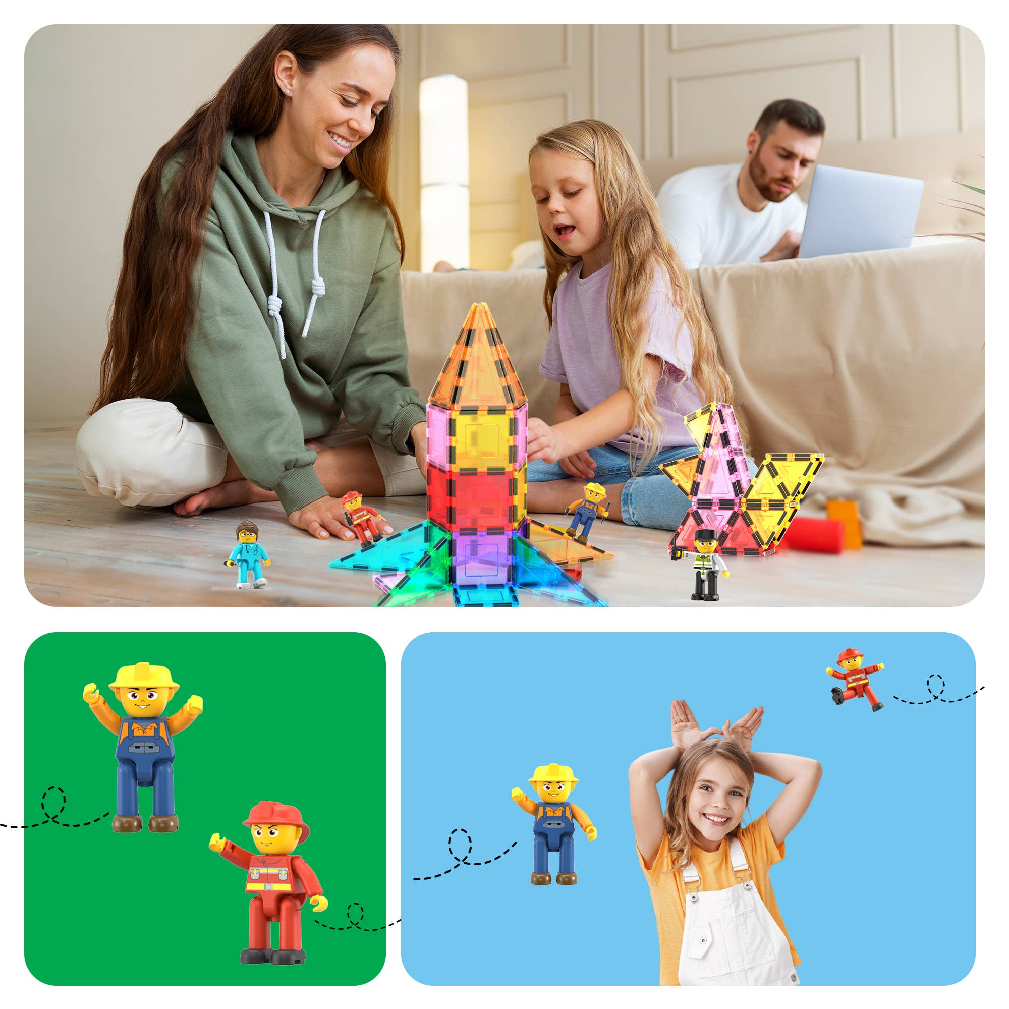 PicassoTiles 4pc City Builder Magnetic Action Figures