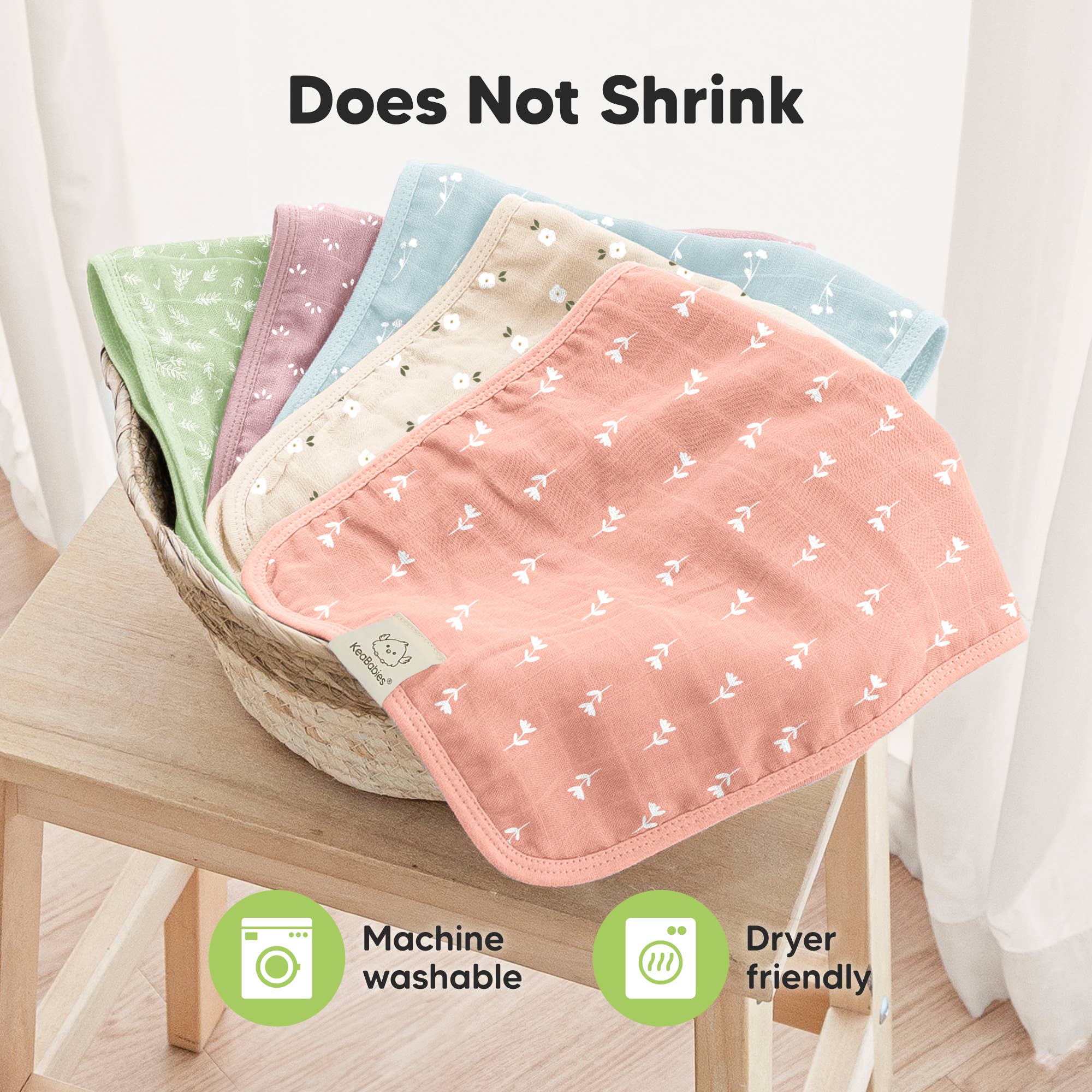 KeaBabies 5pk Lumi Muslin Burp Cloths for Baby Boys, Girls
