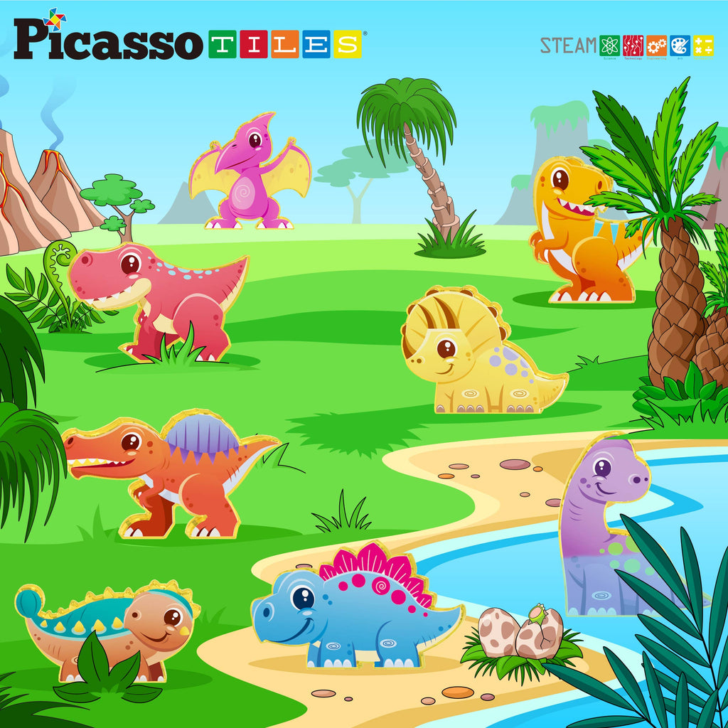PicassoTiles 8pc Dinosaur Magnetic Action Figures