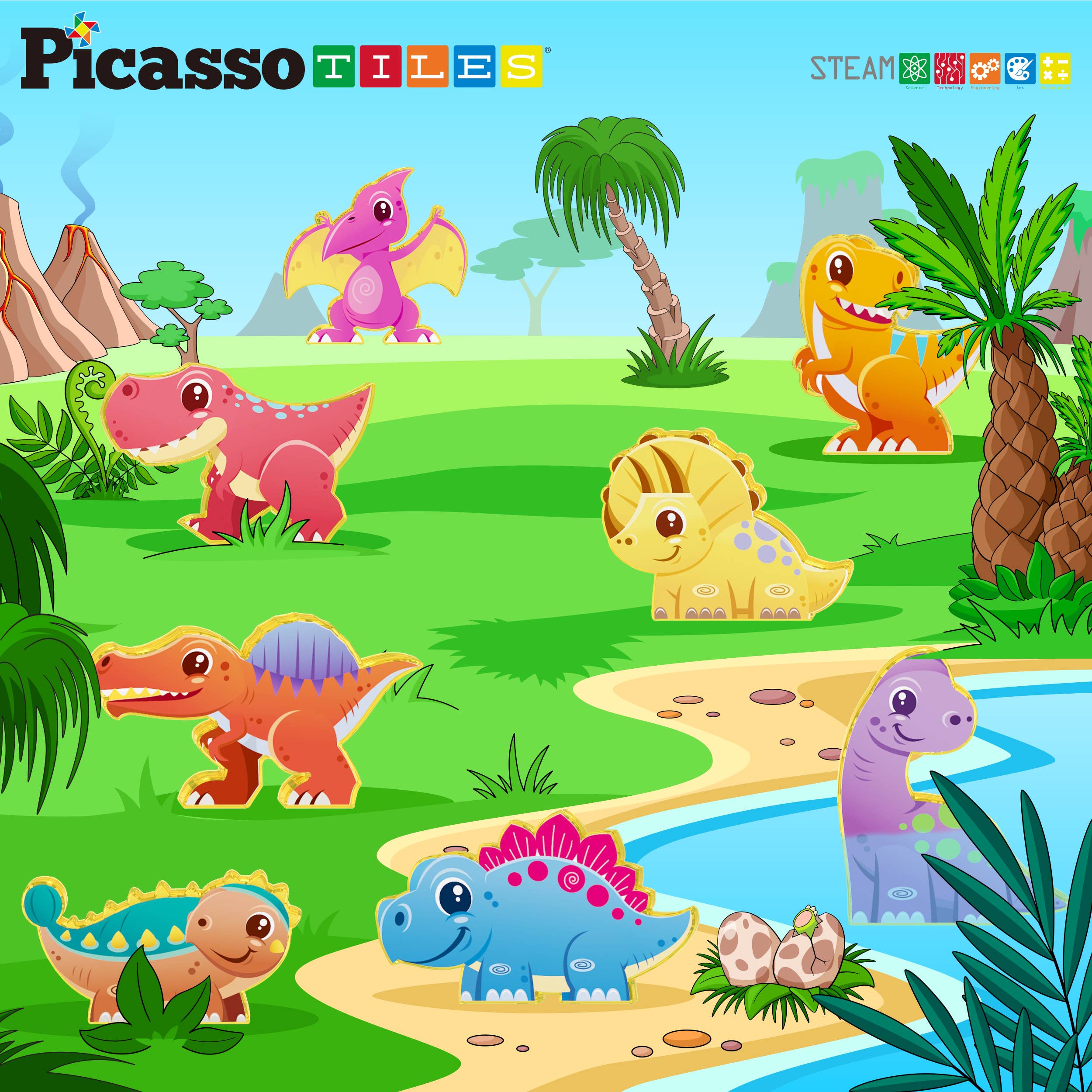 PicassoTiles 8pc Dinosaur Magnetic Action Figures