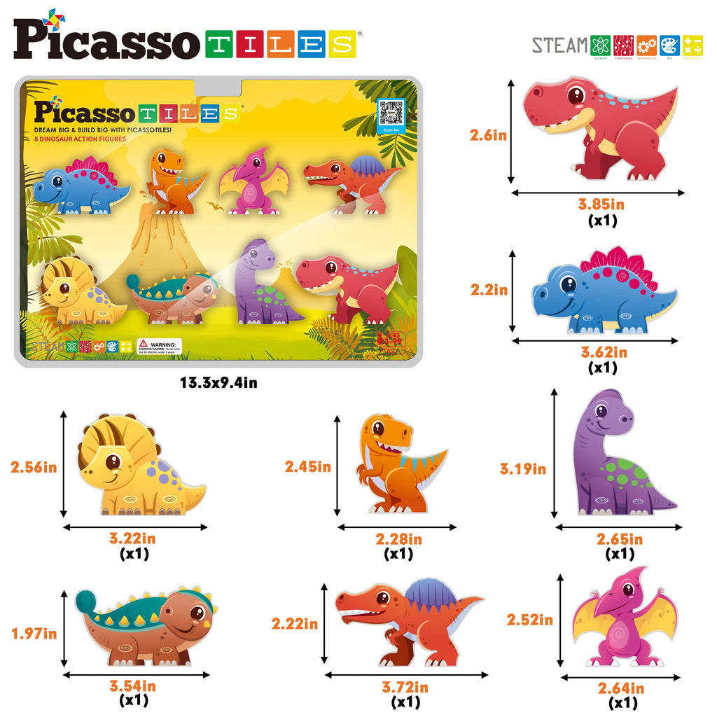 PicassoTiles 8pc Dinosaur Magnetic Action Figures