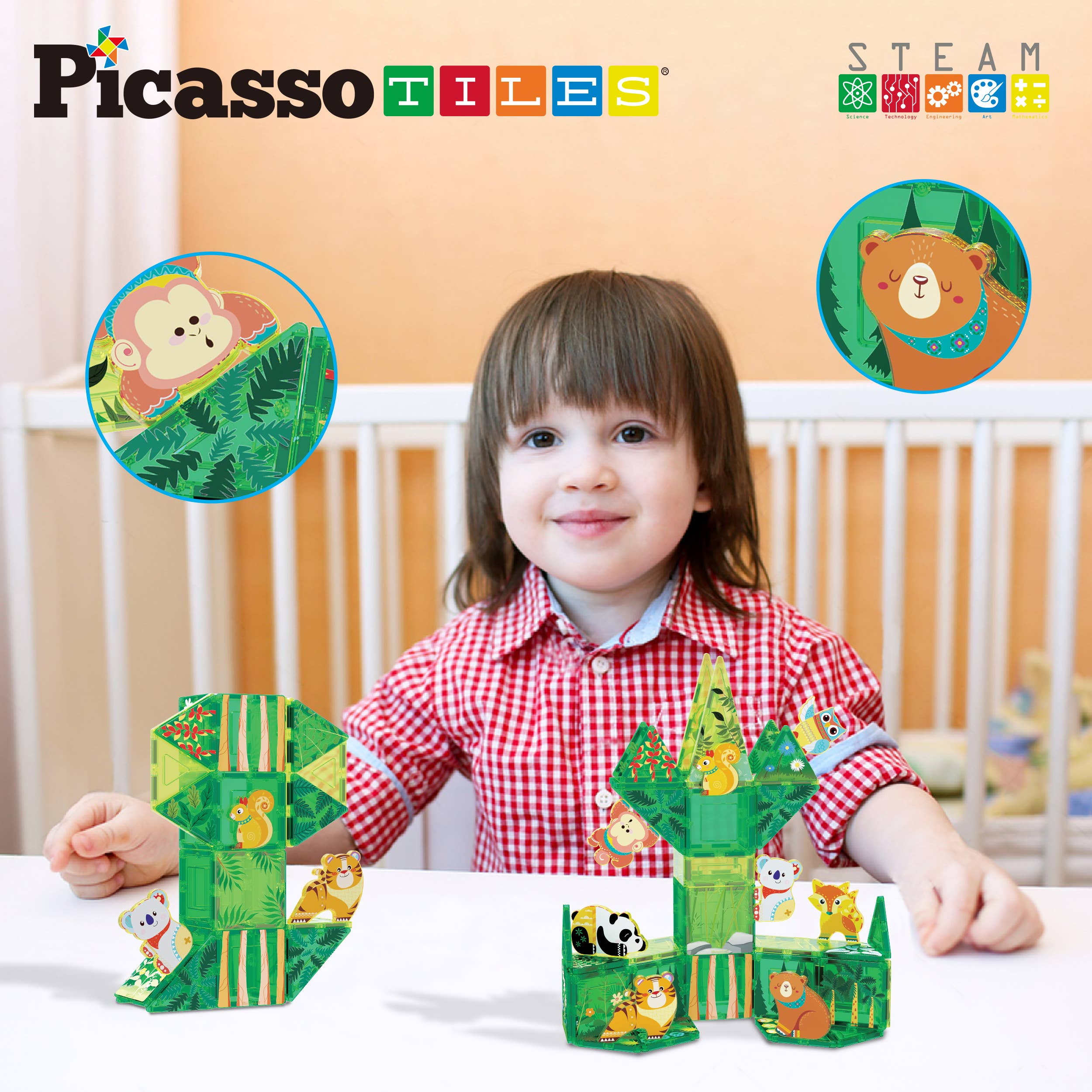 PicassoTiles 8pc Forest Animal  Magnetic Action Figures