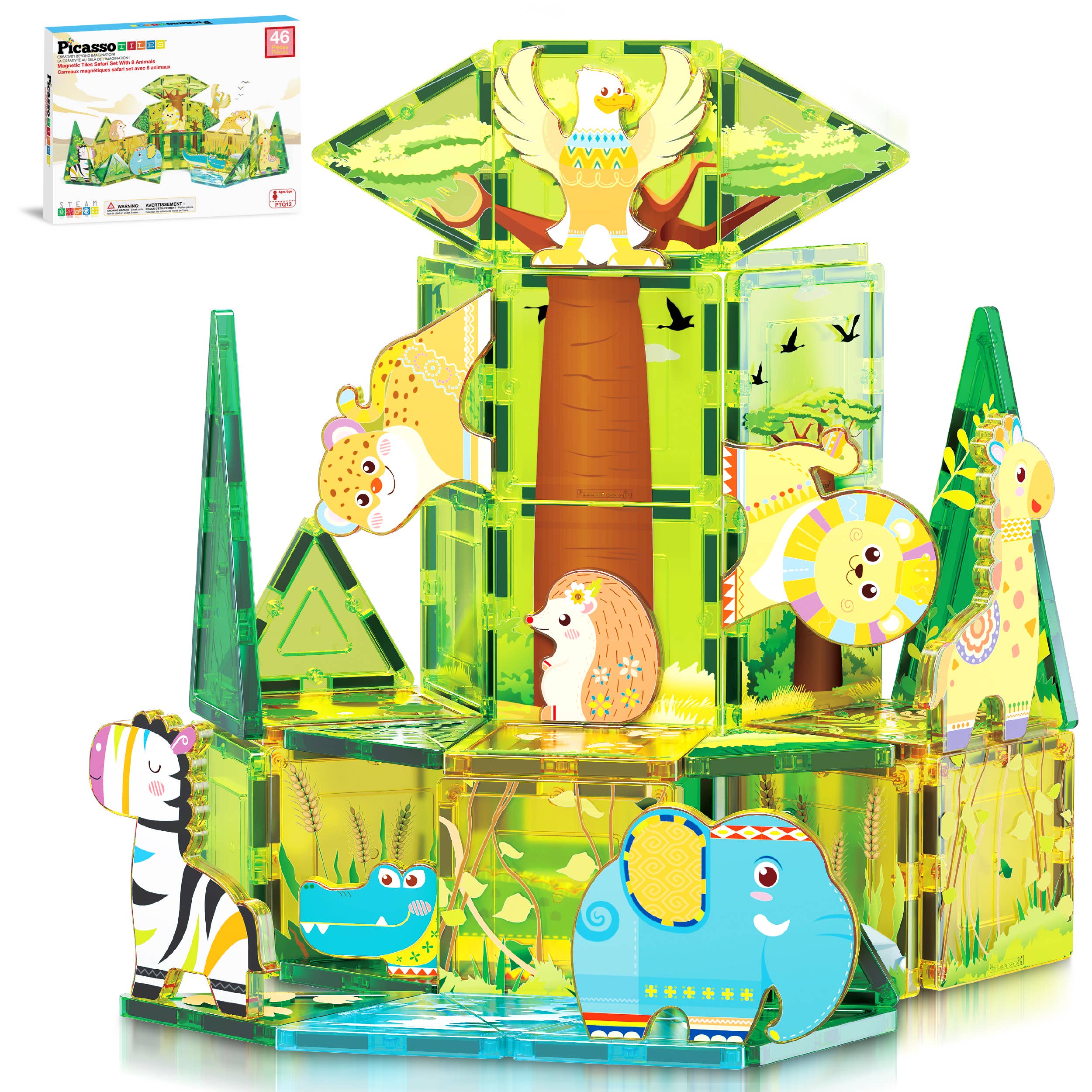 PicassoTiles 46pc Safari Theme Magnetic Tile Building Set