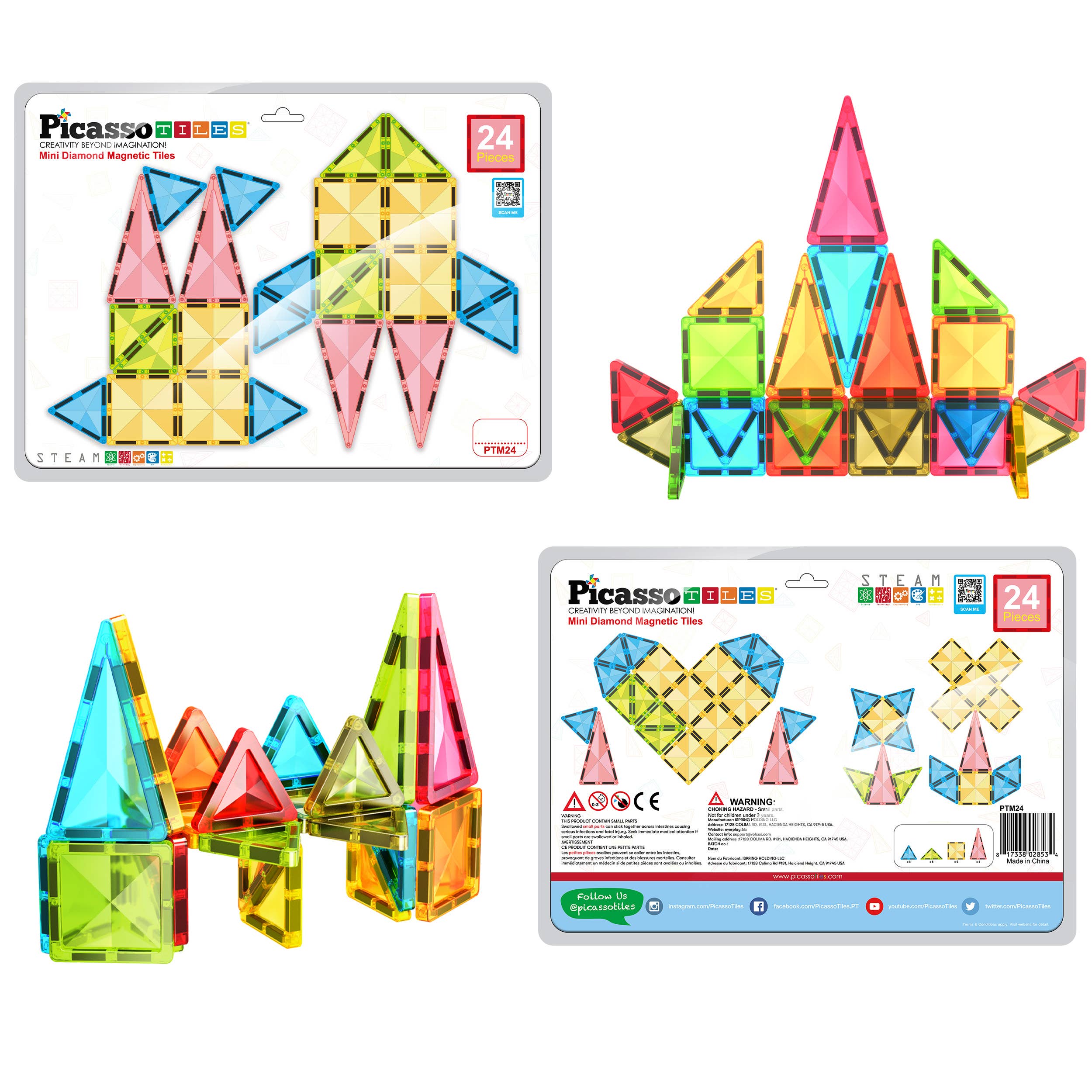 PicassoTiles 24pc Travel Size Magnetic Tile Building Set