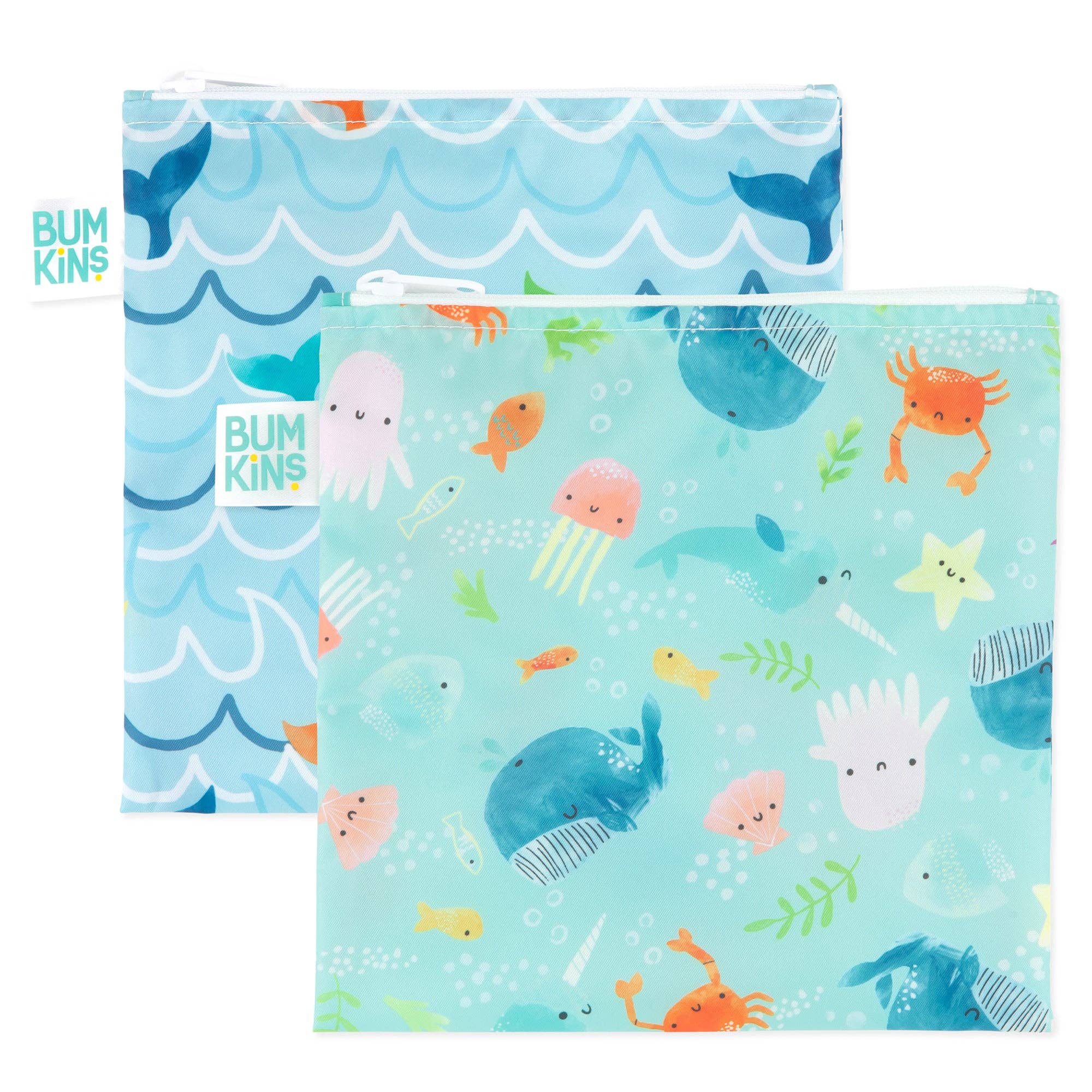 Reusable Snack Bag, Large 2-Pack: Ocean Life & Whale Tail
