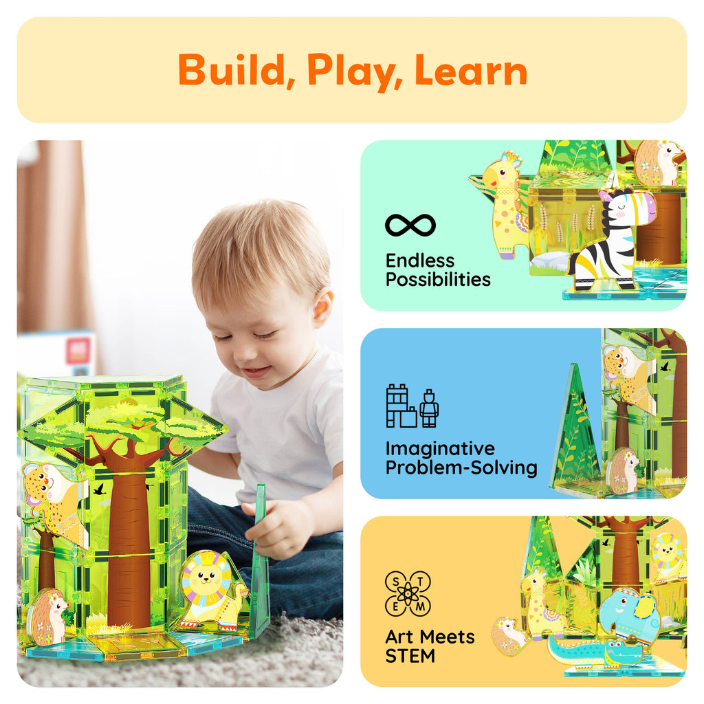 PicassoTiles 8pc Safari Animal Magnetic Action Figures