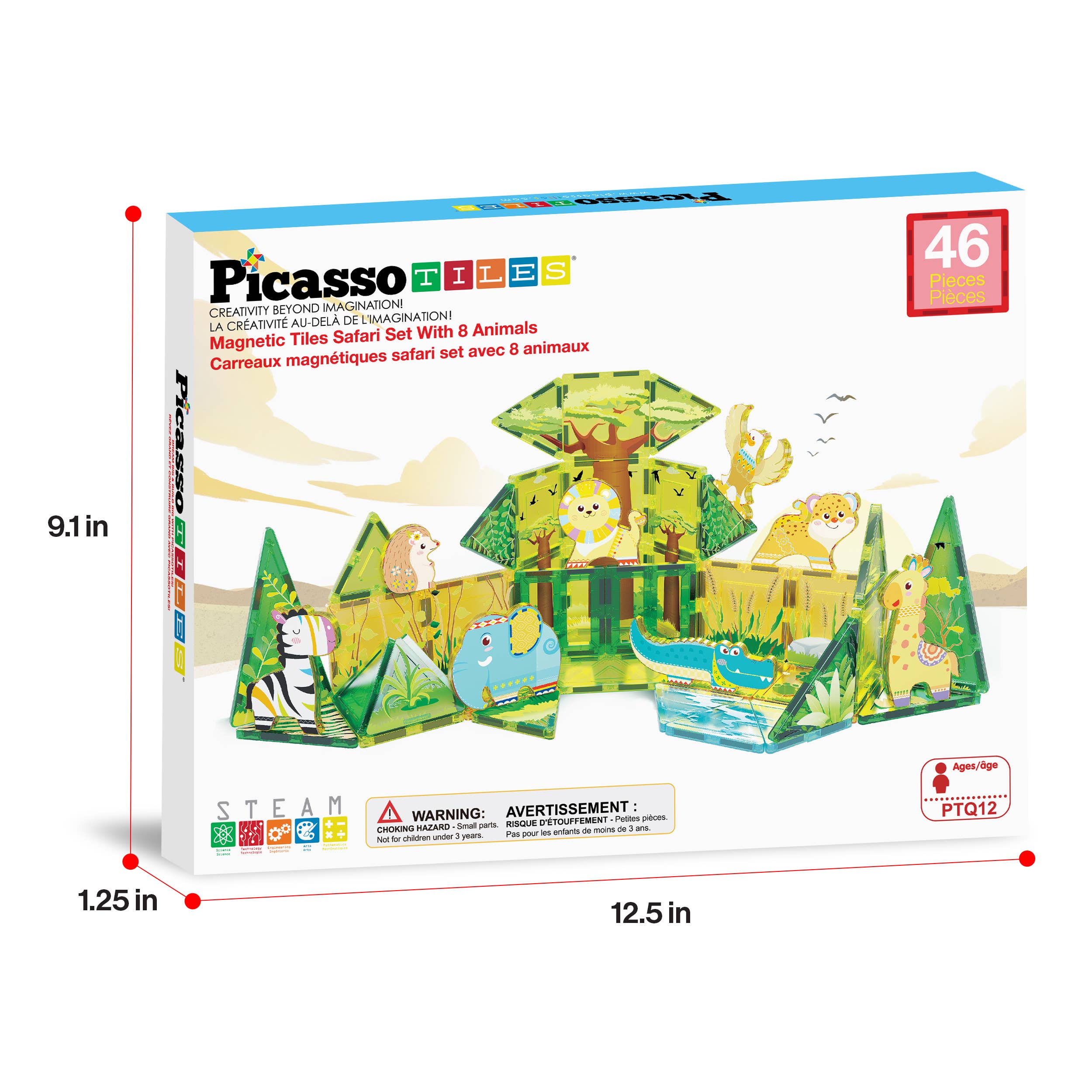 PicassoTiles 46pc Safari Theme Magnetic Tile Building Set