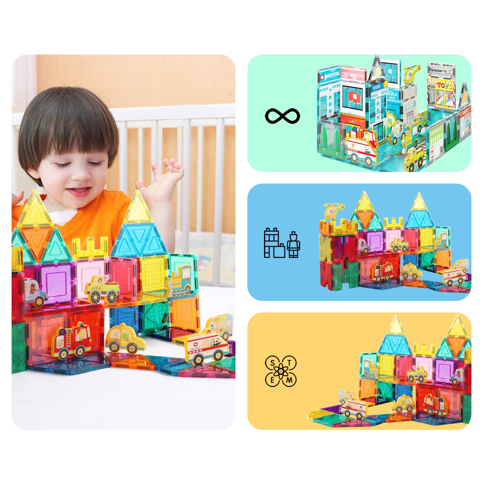 PicassoTiles 8pc Metro City Magnetic Action Figures