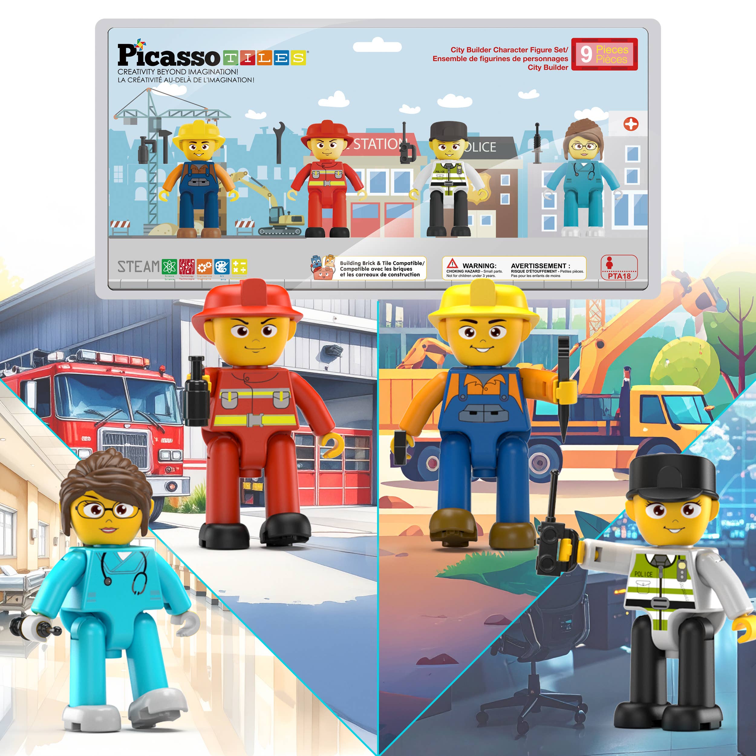 PicassoTiles 4pc City Builder Magnetic Action Figures