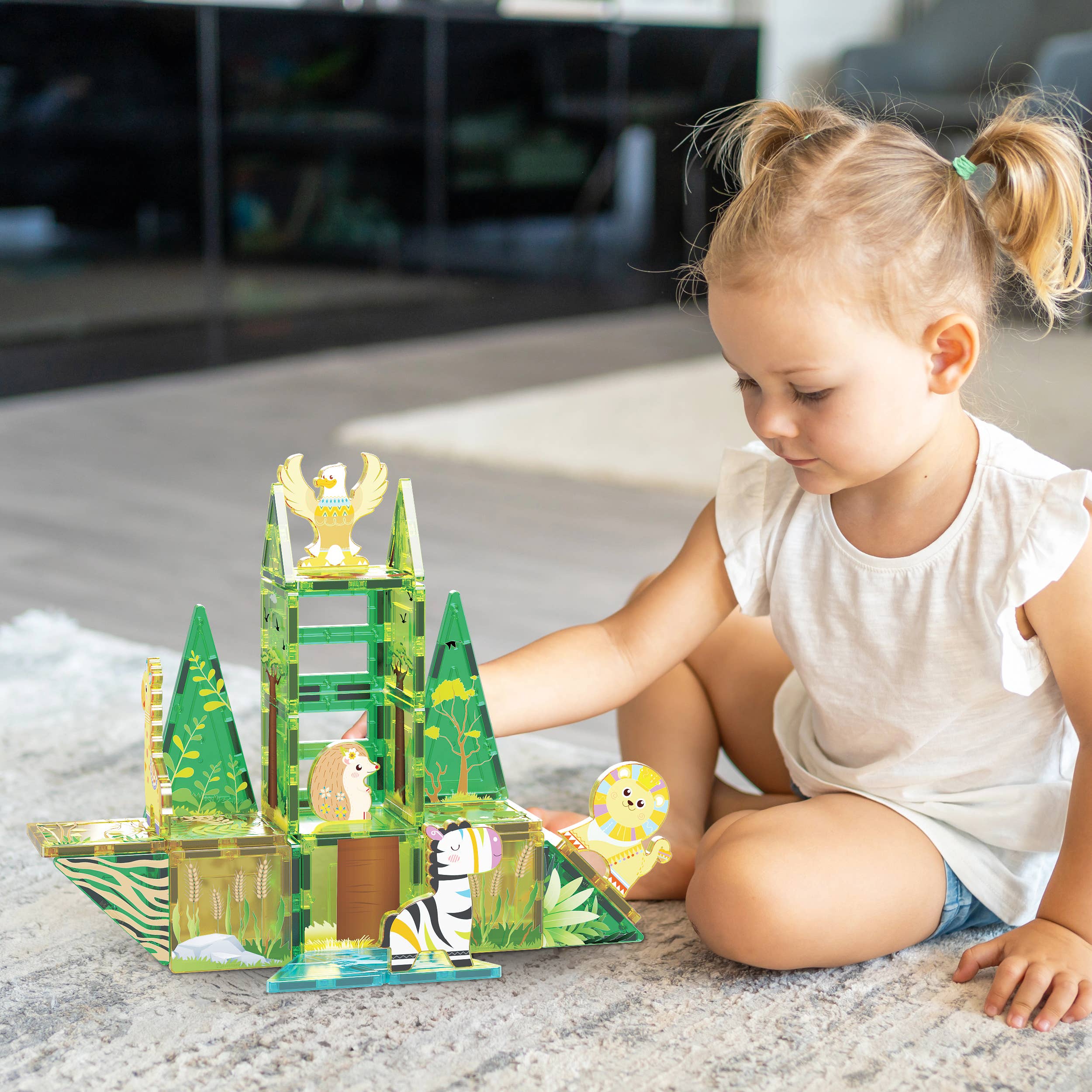 PicassoTiles 46pc Safari Theme Magnetic Tile Building Set