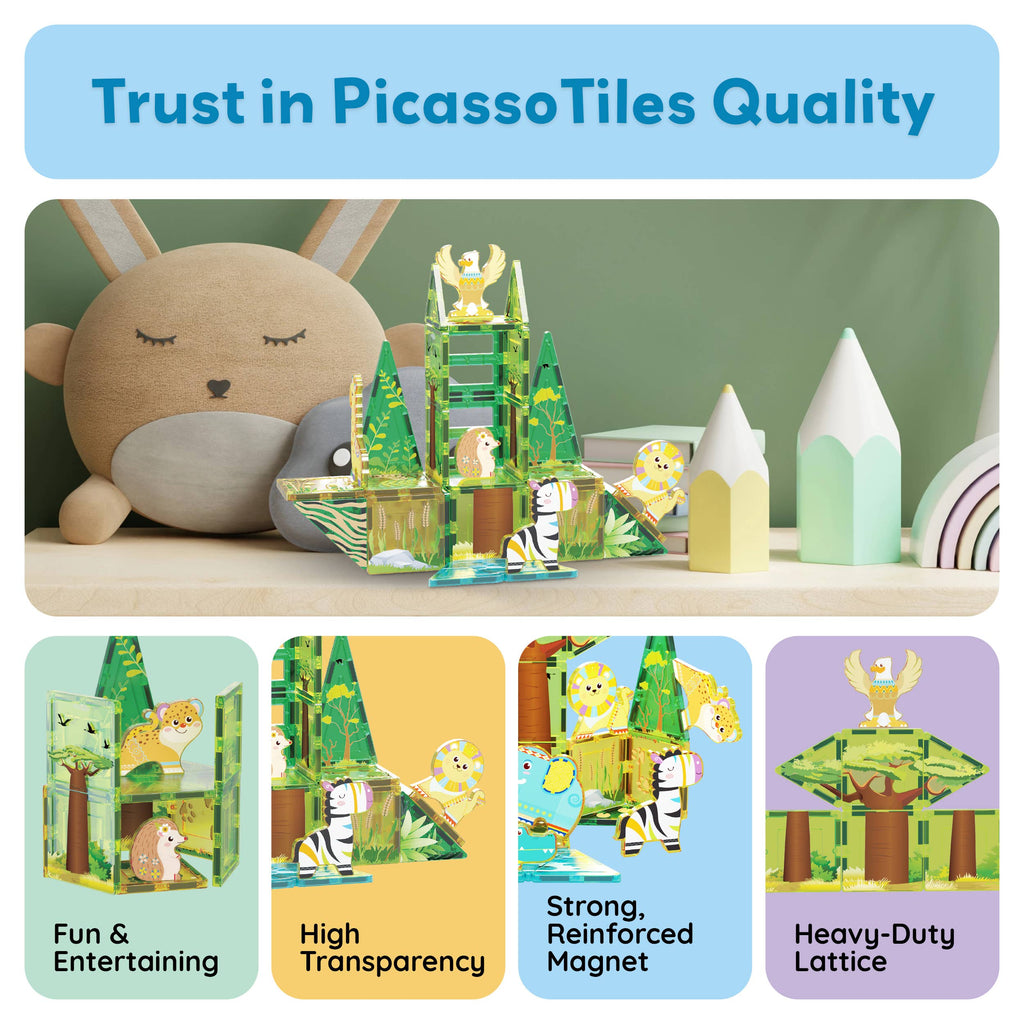 PicassoTiles 8pc Safari Animal Magnetic Action Figures