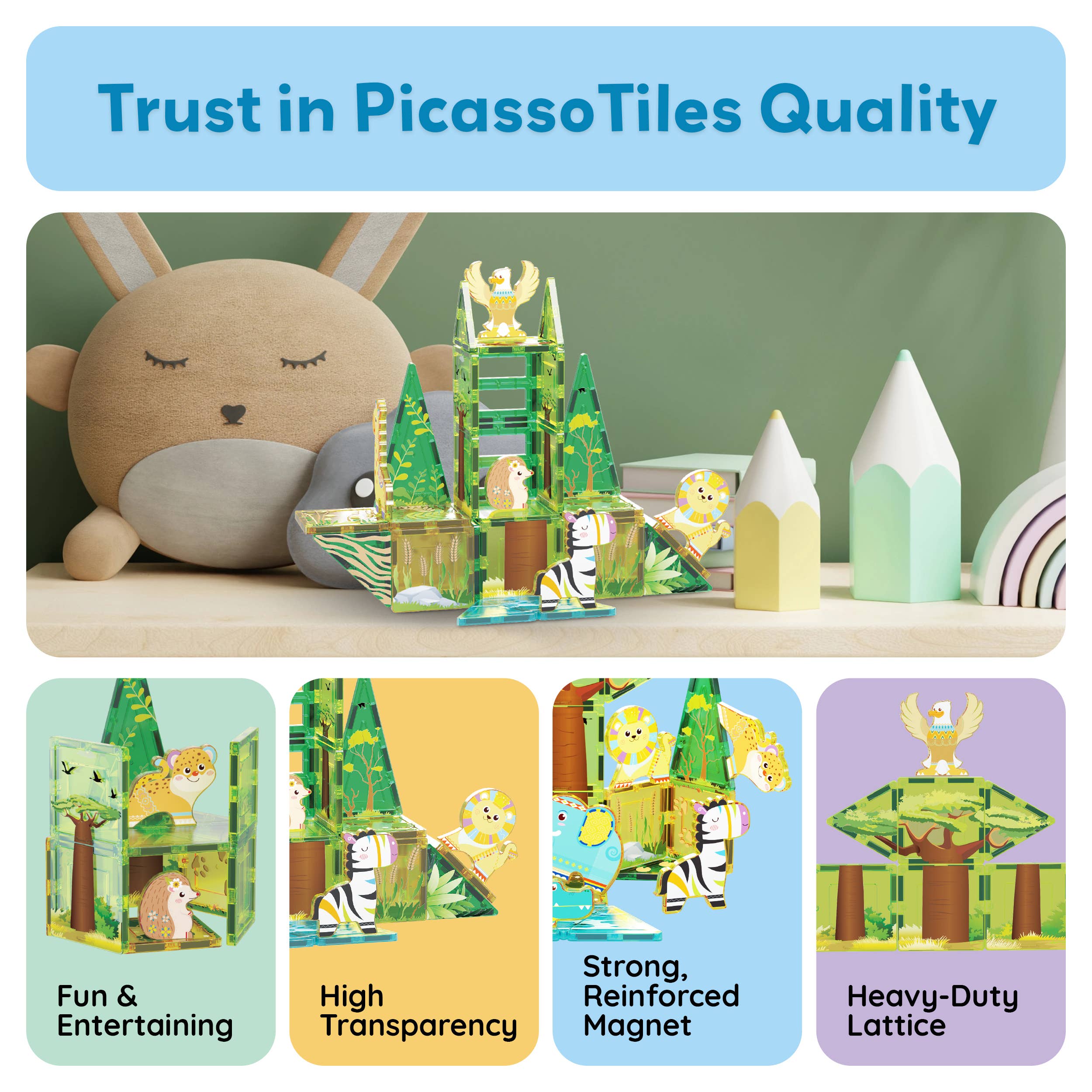 PicassoTiles 8pc Safari Animal Magnetic Action Figures