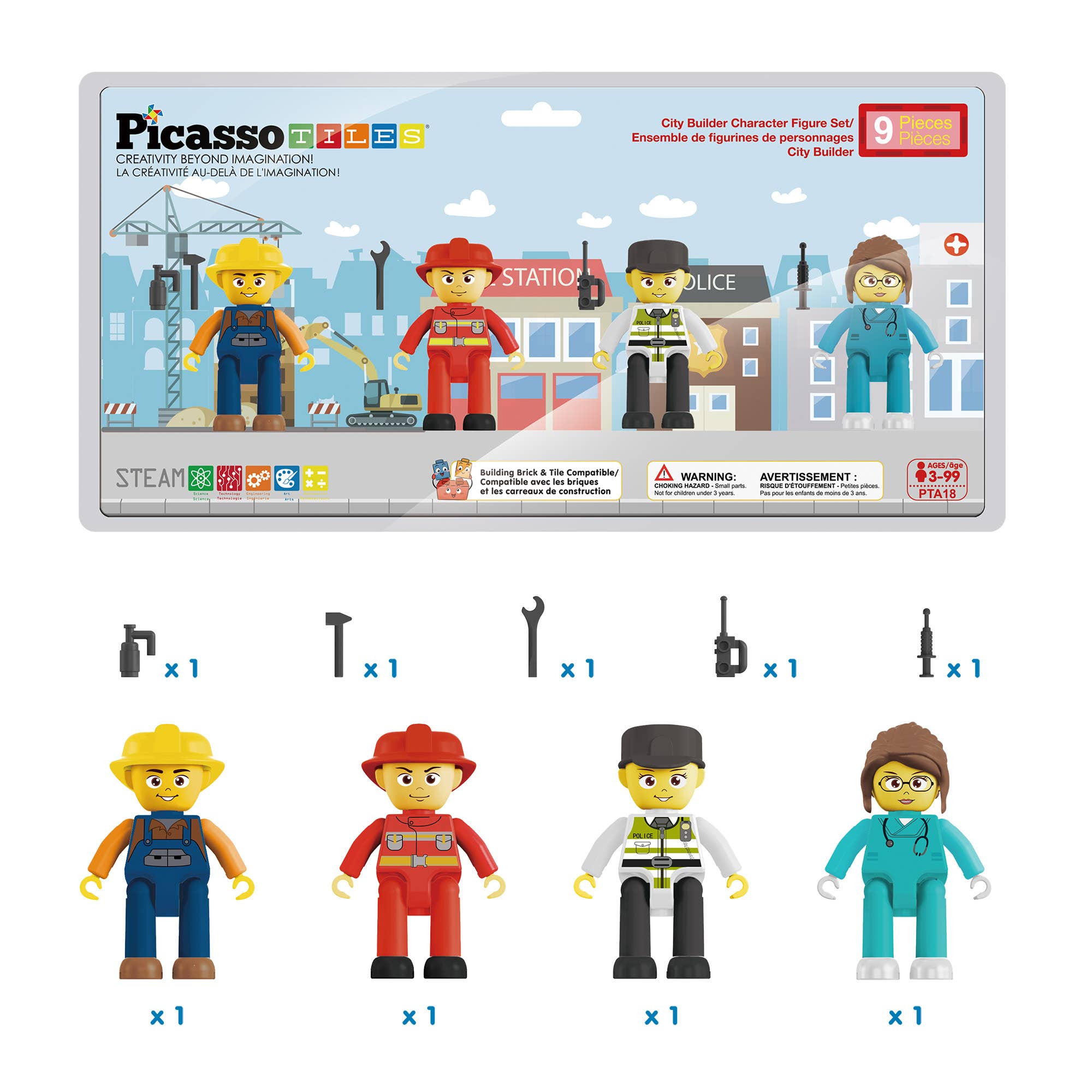 PicassoTiles 4pc City Builder Magnetic Action Figures