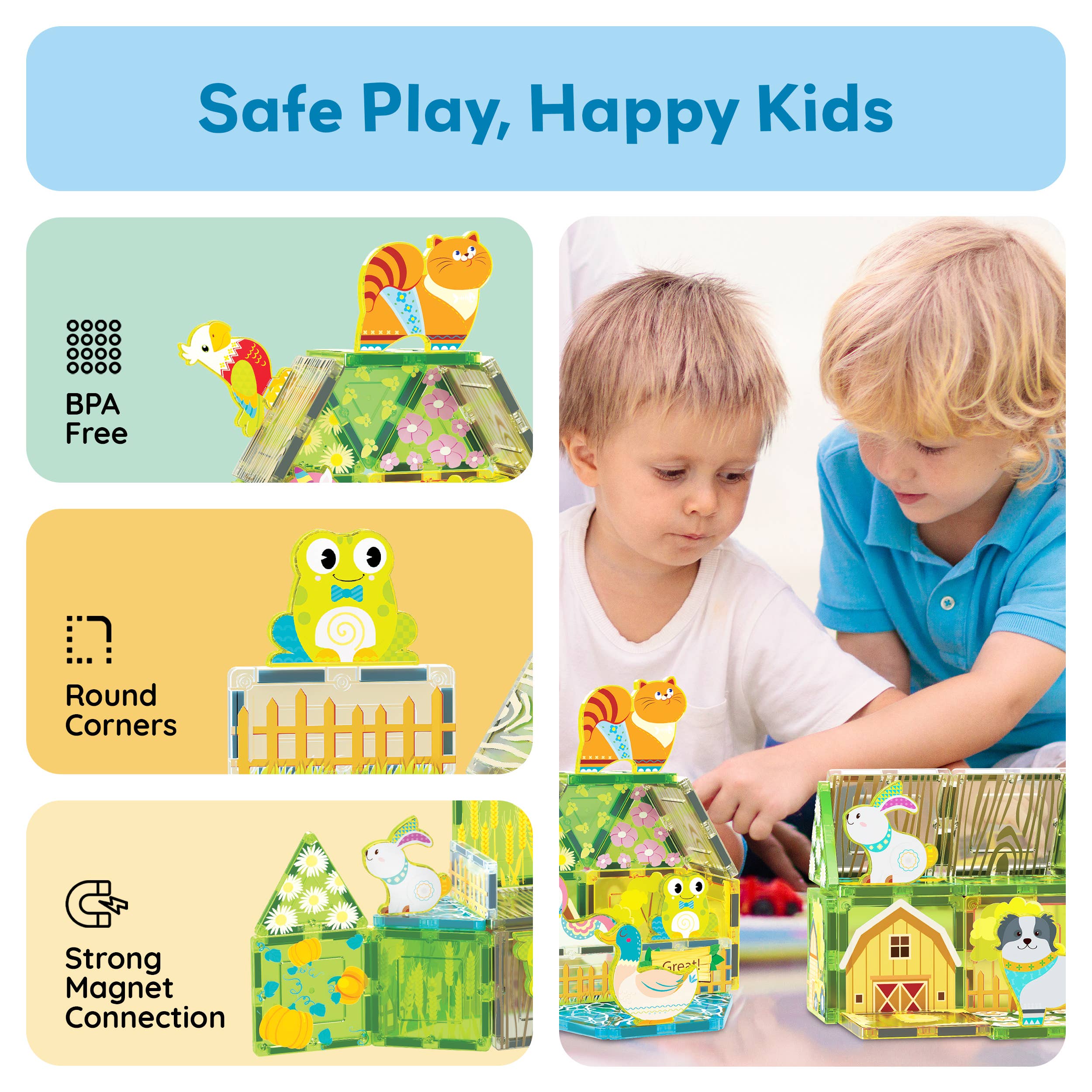 PicassoTiles 26pc Magnetic Tile Farm Theme Toy Set PTQ27