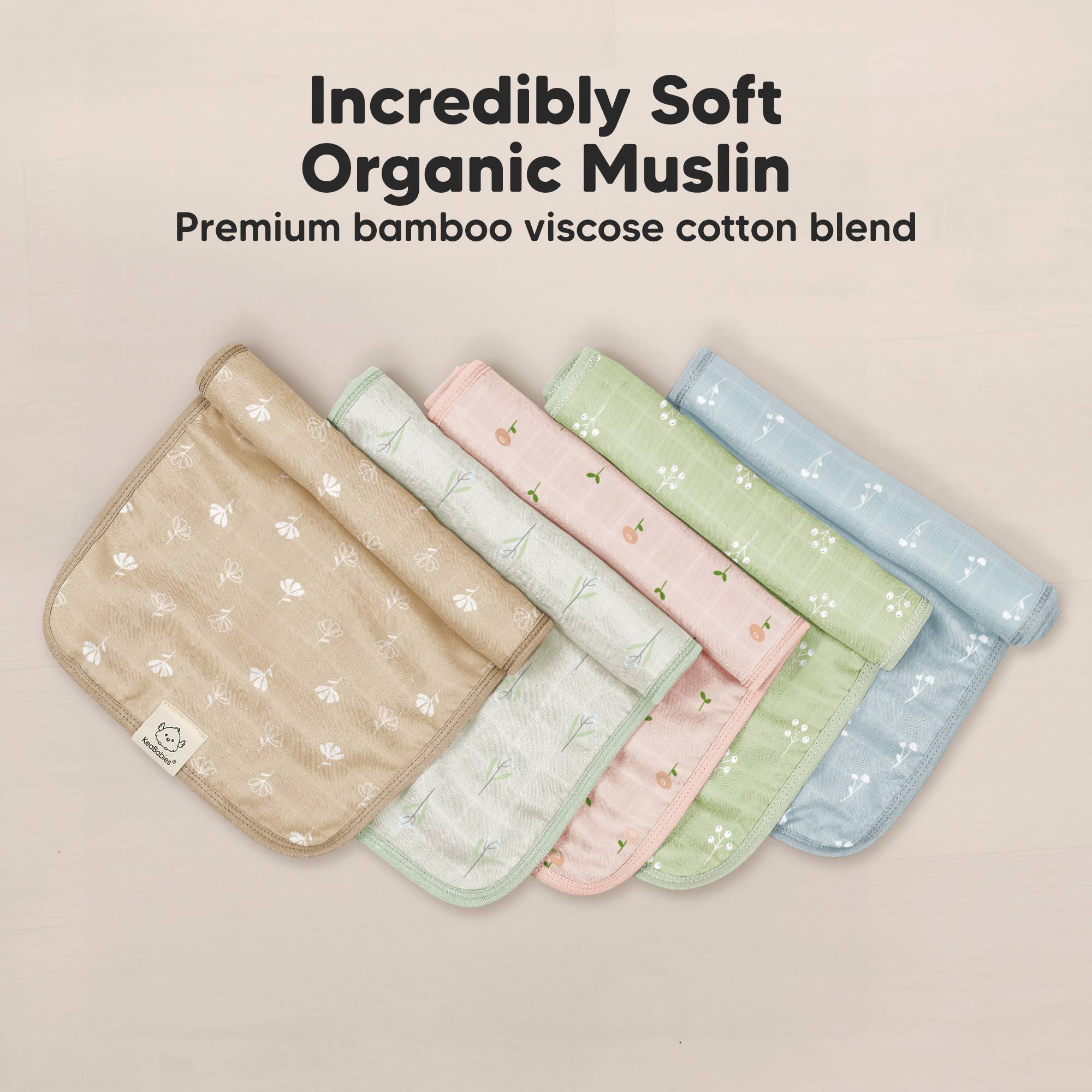 KeaBabies 5pk Lumi Muslin Burp Cloths for Baby Boys, Girls