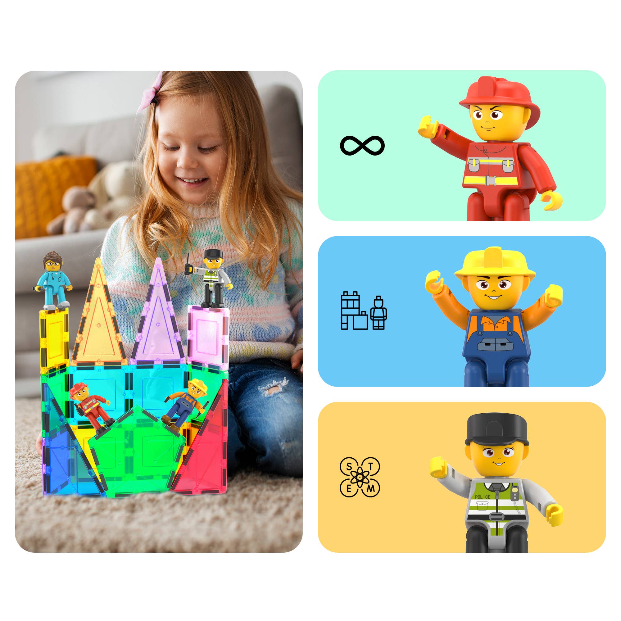 PicassoTiles 4pc City Builder Magnetic Action Figures
