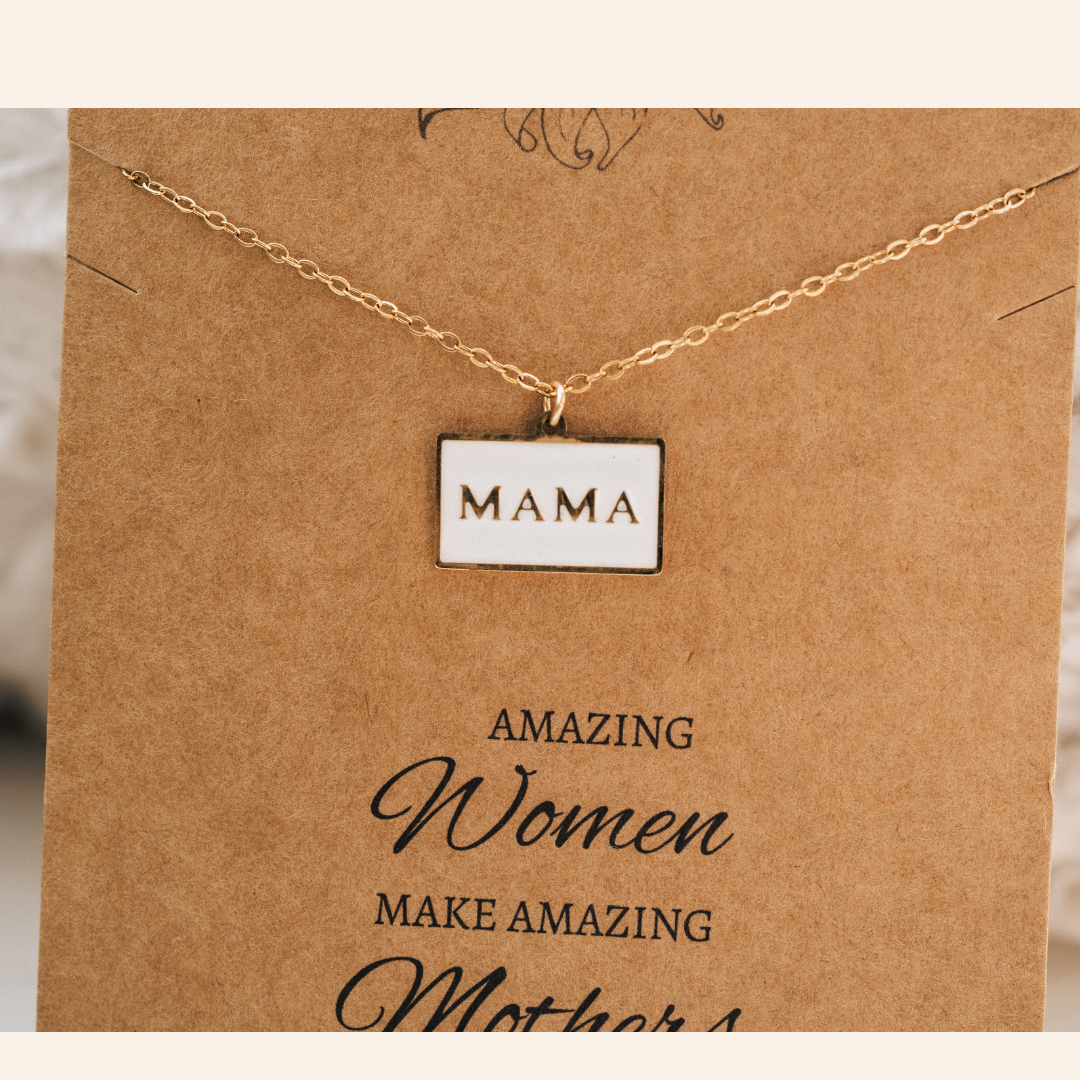 Mama Pendant Necklace with White and Gold
