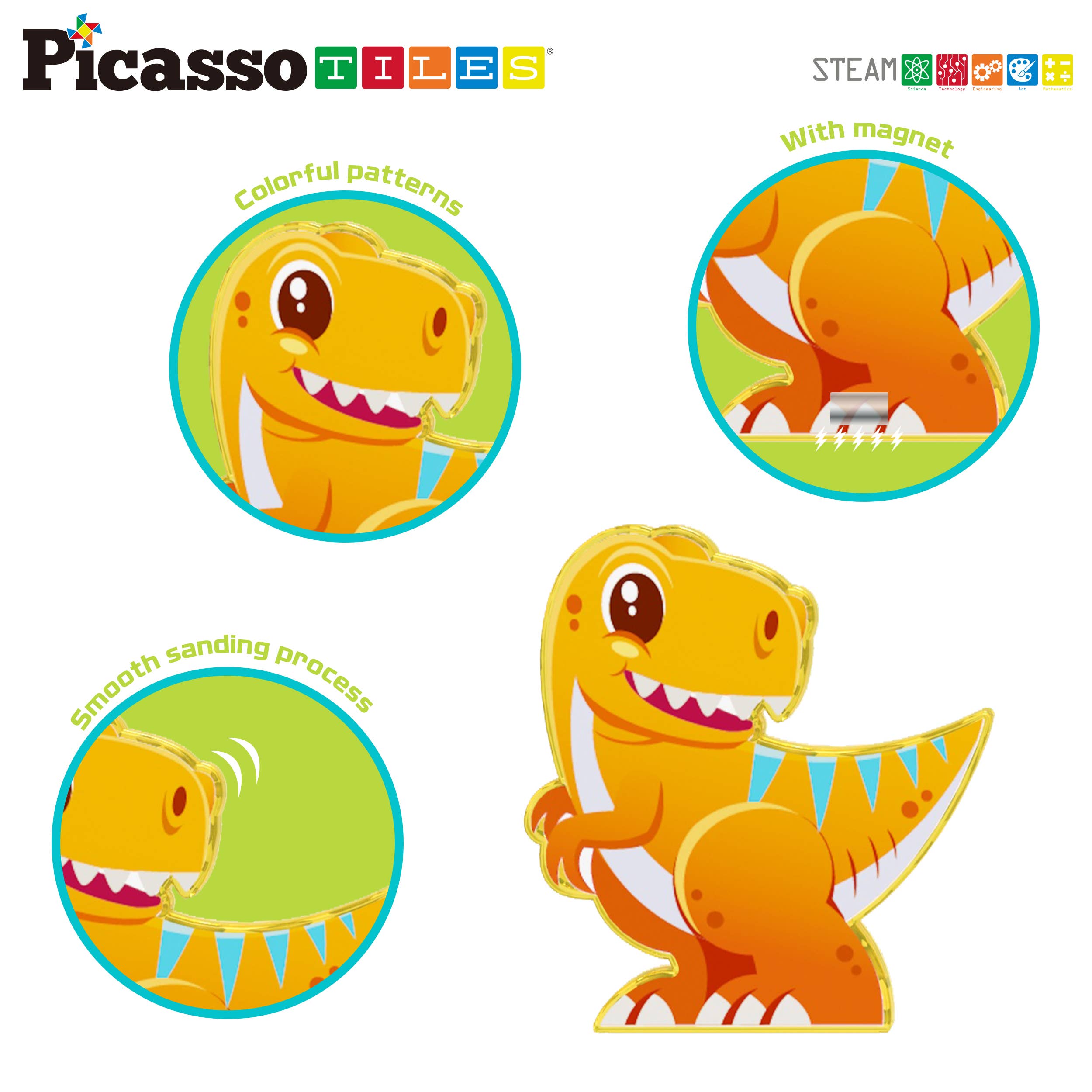 PicassoTiles 8pc Dinosaur Magnetic Action Figures