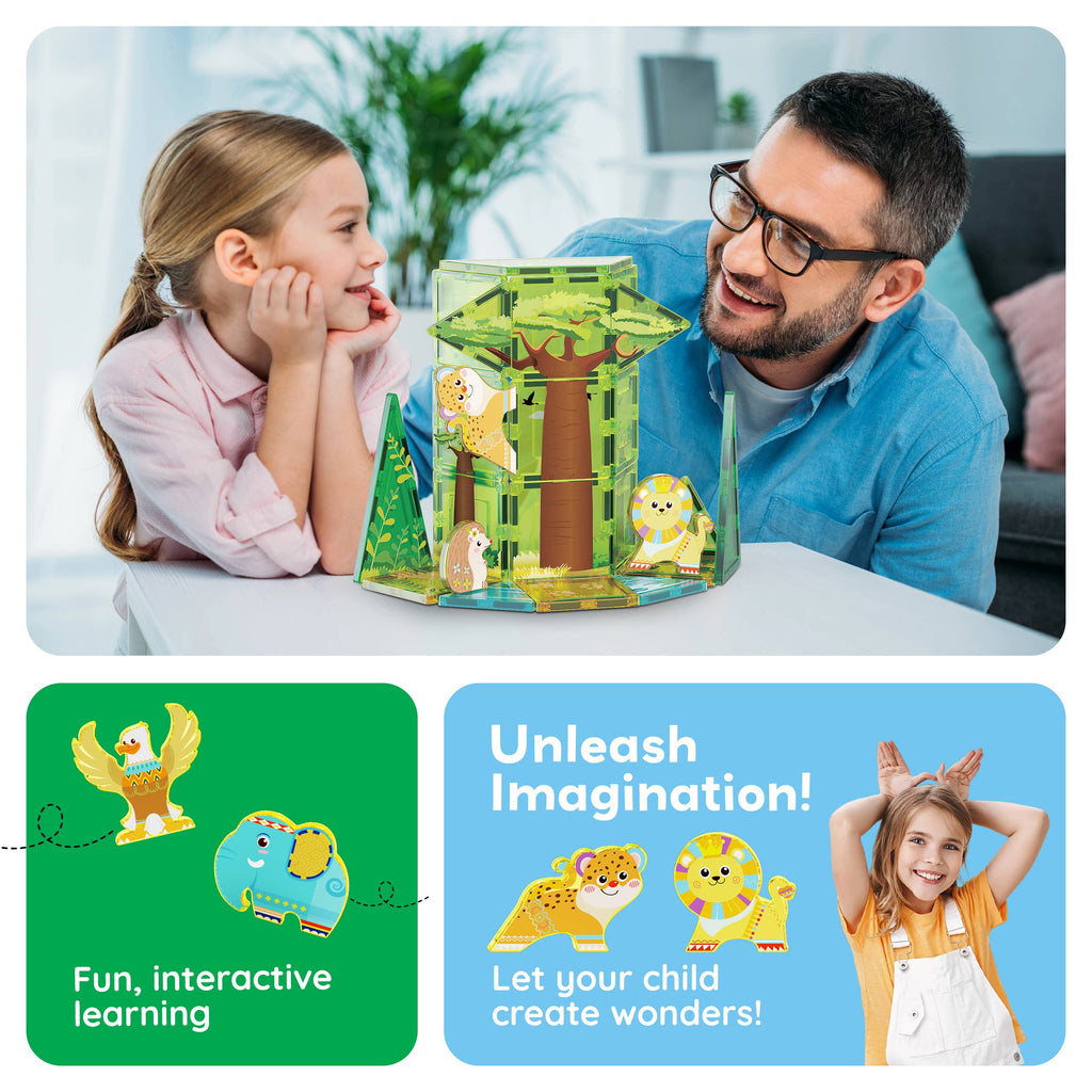 PicassoTiles 8pc Safari Animal Magnetic Action Figures