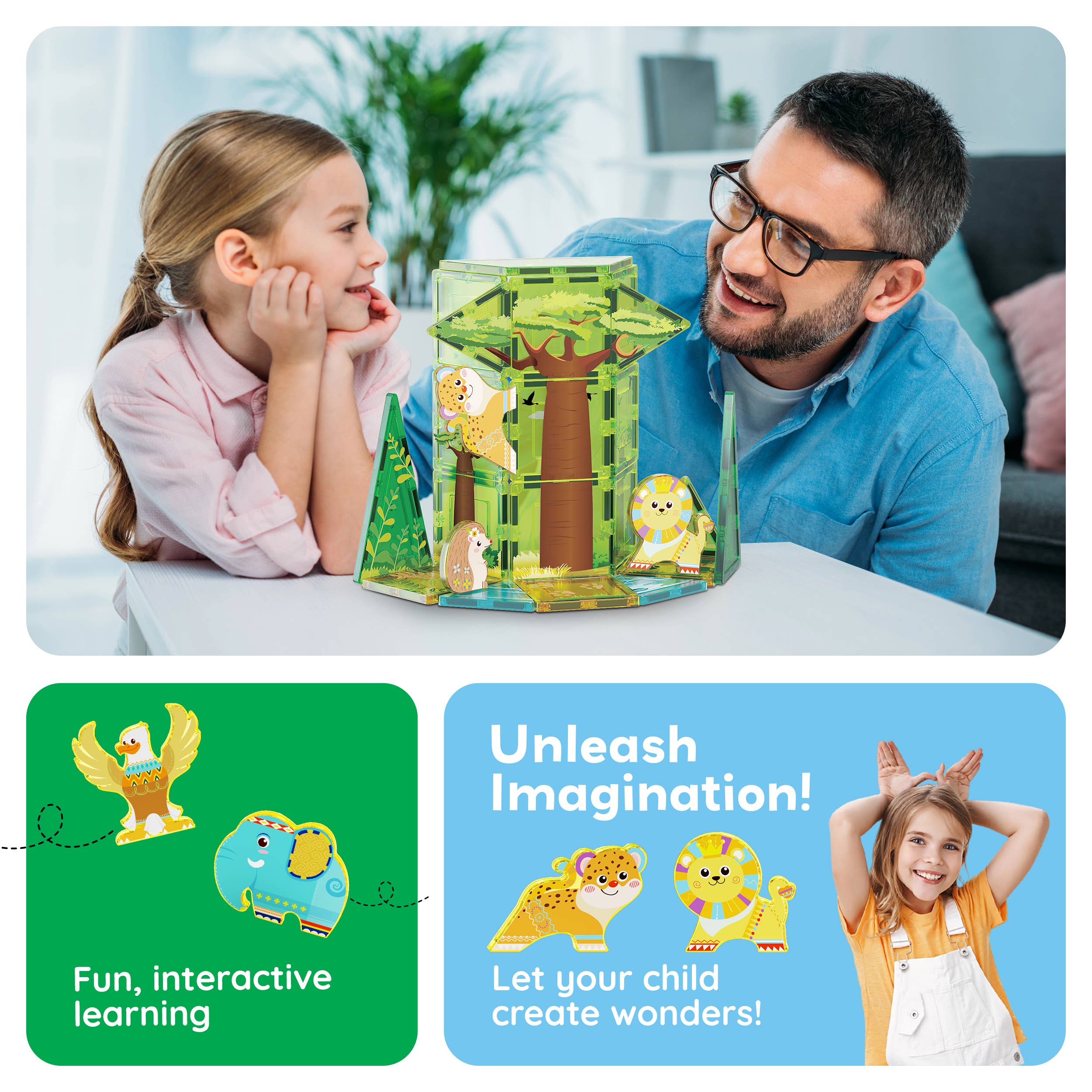 PicassoTiles 8pc Safari Animal Magnetic Action Figures