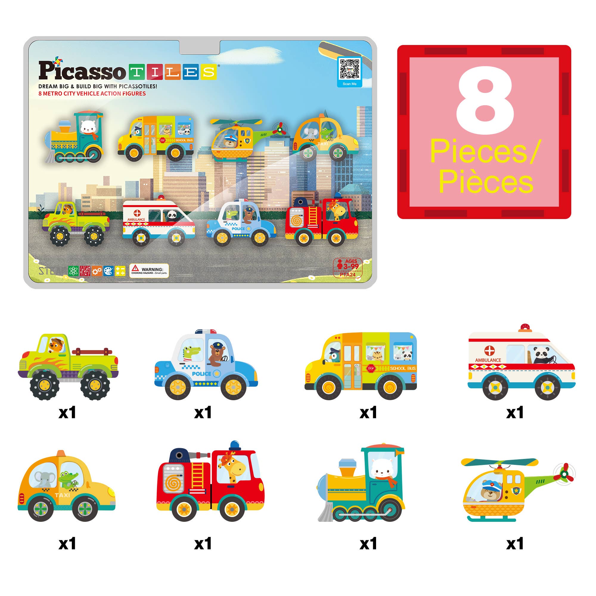 PicassoTiles 8pc Metro City Magnetic Action Figures
