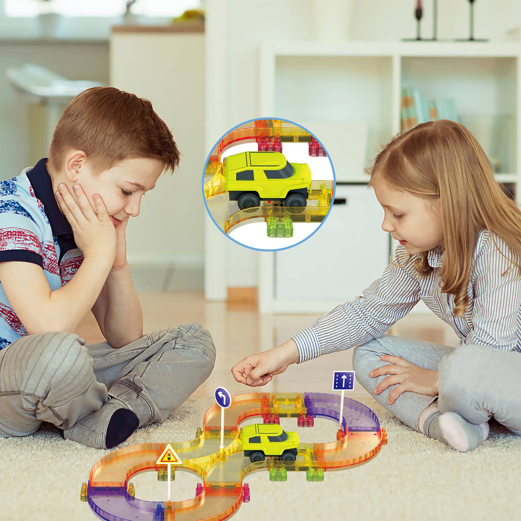 PicassoTiles 40pc Travel Size Magnetic Tile Race Track Set