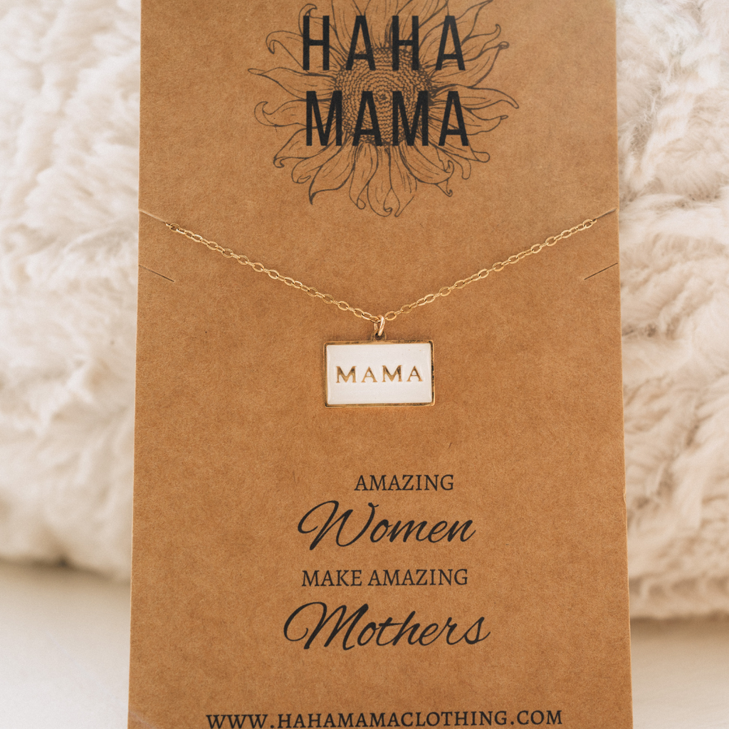 Mama Pendant Necklace with White and Gold