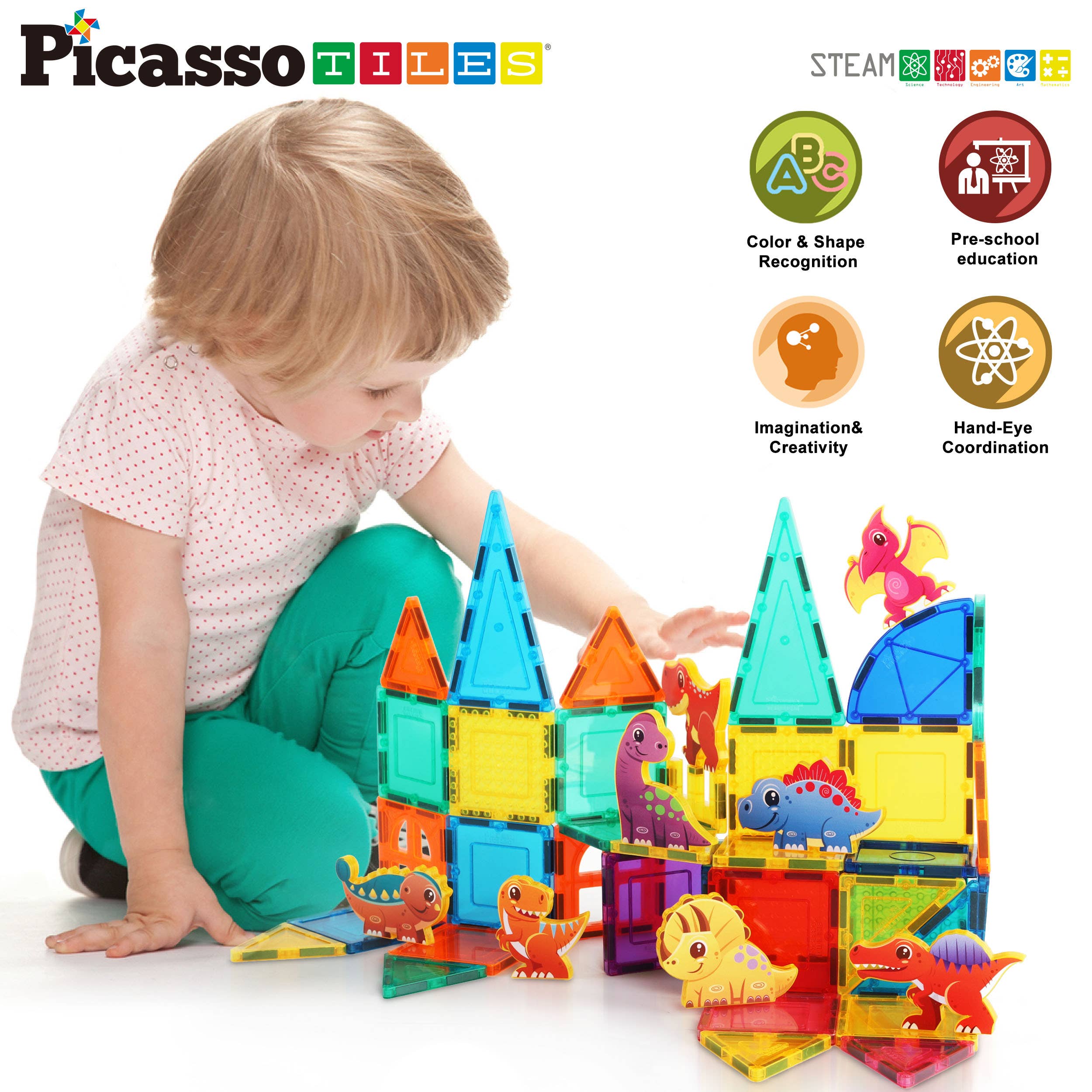 PicassoTiles 8pc Dinosaur Magnetic Action Figures