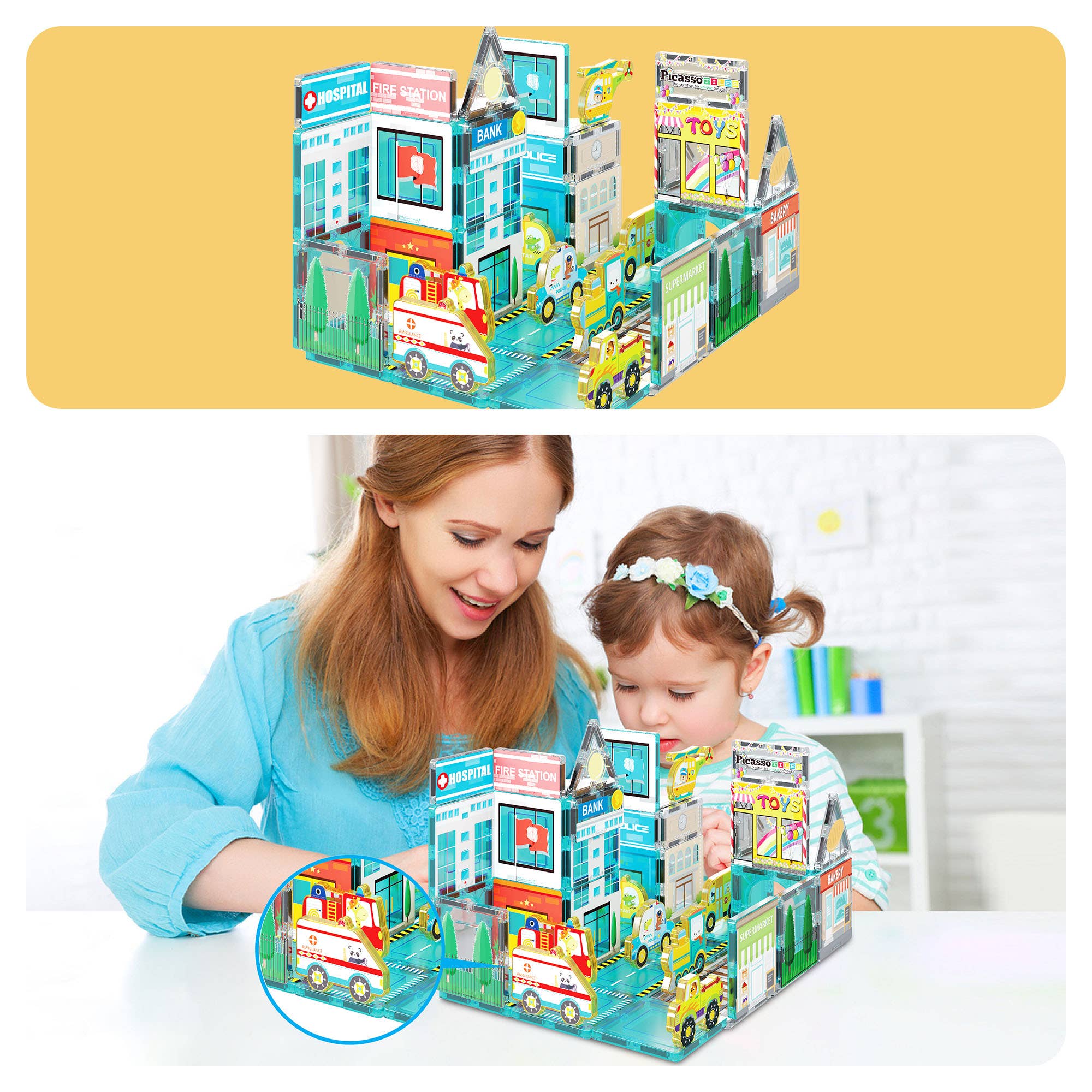 PicassoTiles 8pc Metro City Magnetic Action Figures
